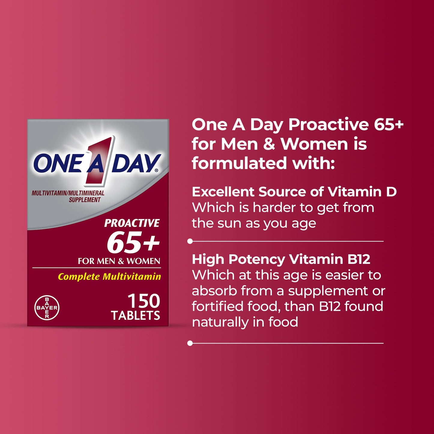 One A Day Proactive 65+ Multivitamin – Daily Support with Calcium, D, Zinc