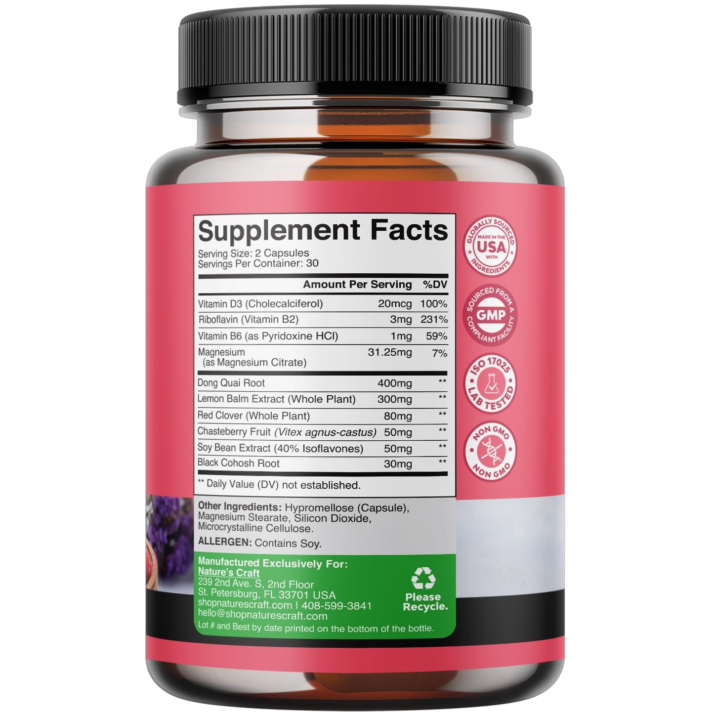 Complete Herbal Menopause Supplement for Women - Female Hormone Balance Capsules for Night Sweats, Hot Flashes & Mood Swings with Dong Quai, Chaste Berry & Black Cohosh Root - 60 Count Pack