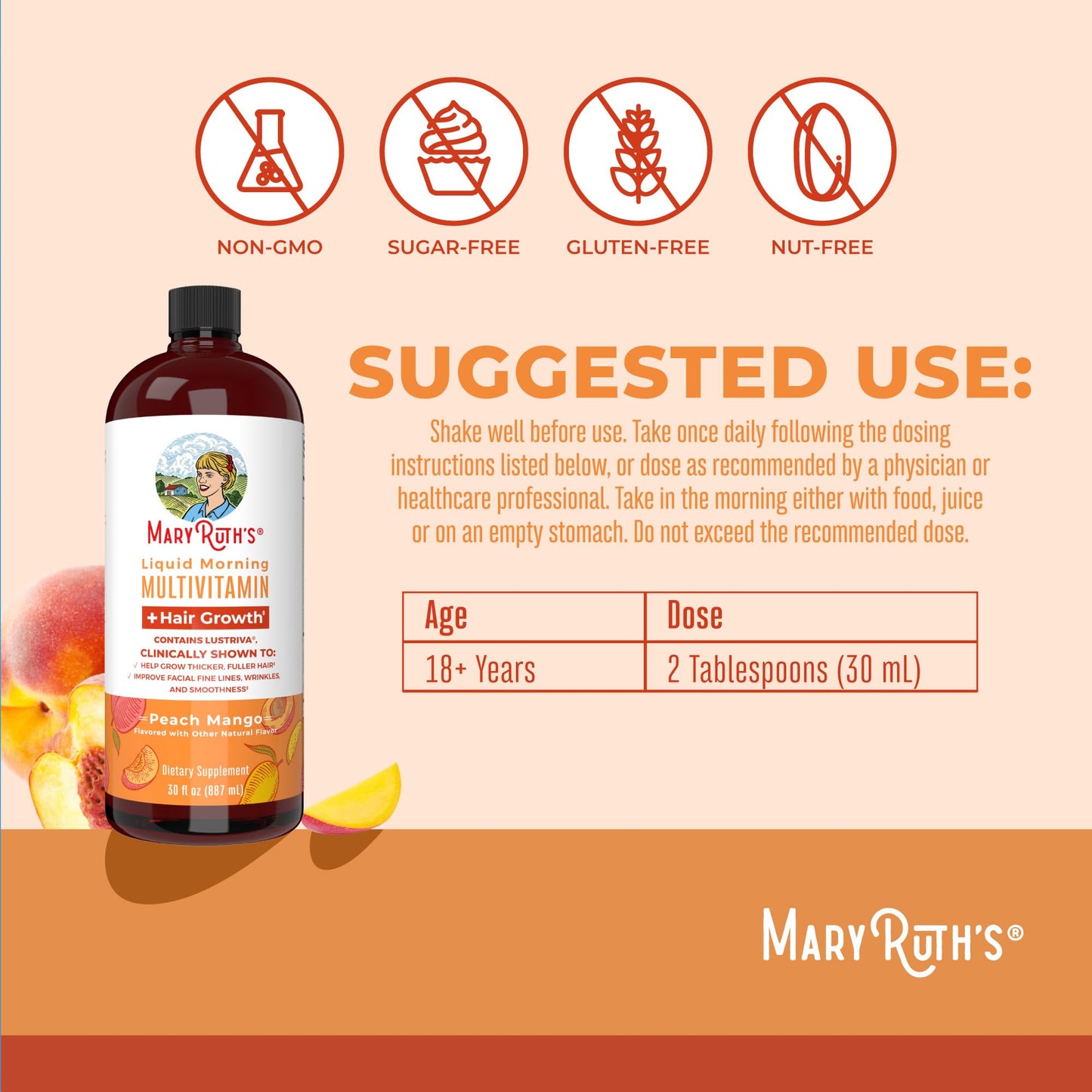 MaryRuth Hair Growth Liquid Multivitamin – Biotin 10,000 mcg – 30 Oz