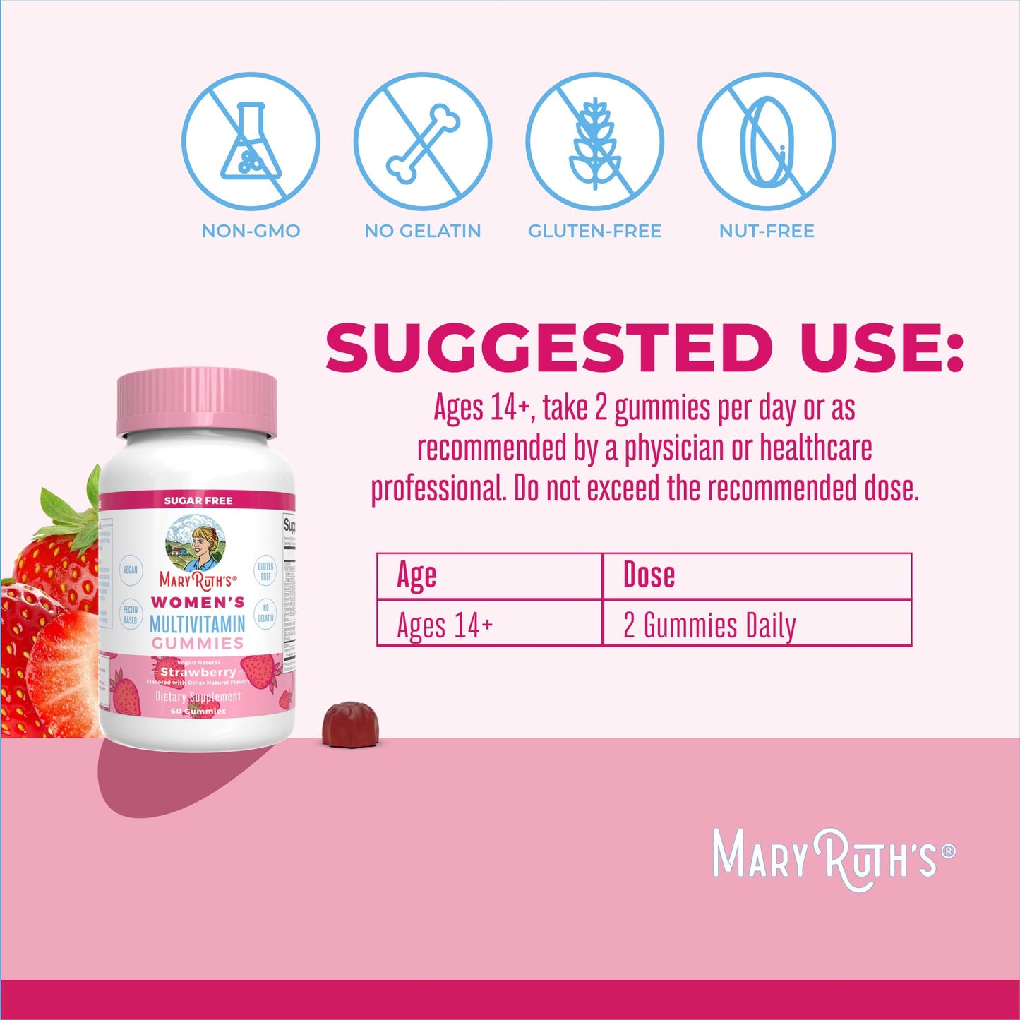 MaryRuth Women’s Multivitamin Gummies – Vegan, Sugar-Free, 60 Ct