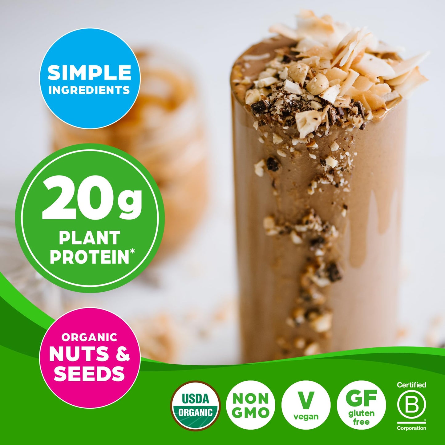 Orgain Simple Vegan Protein – Peanut Butter, 20g Clean Protein, No Additives