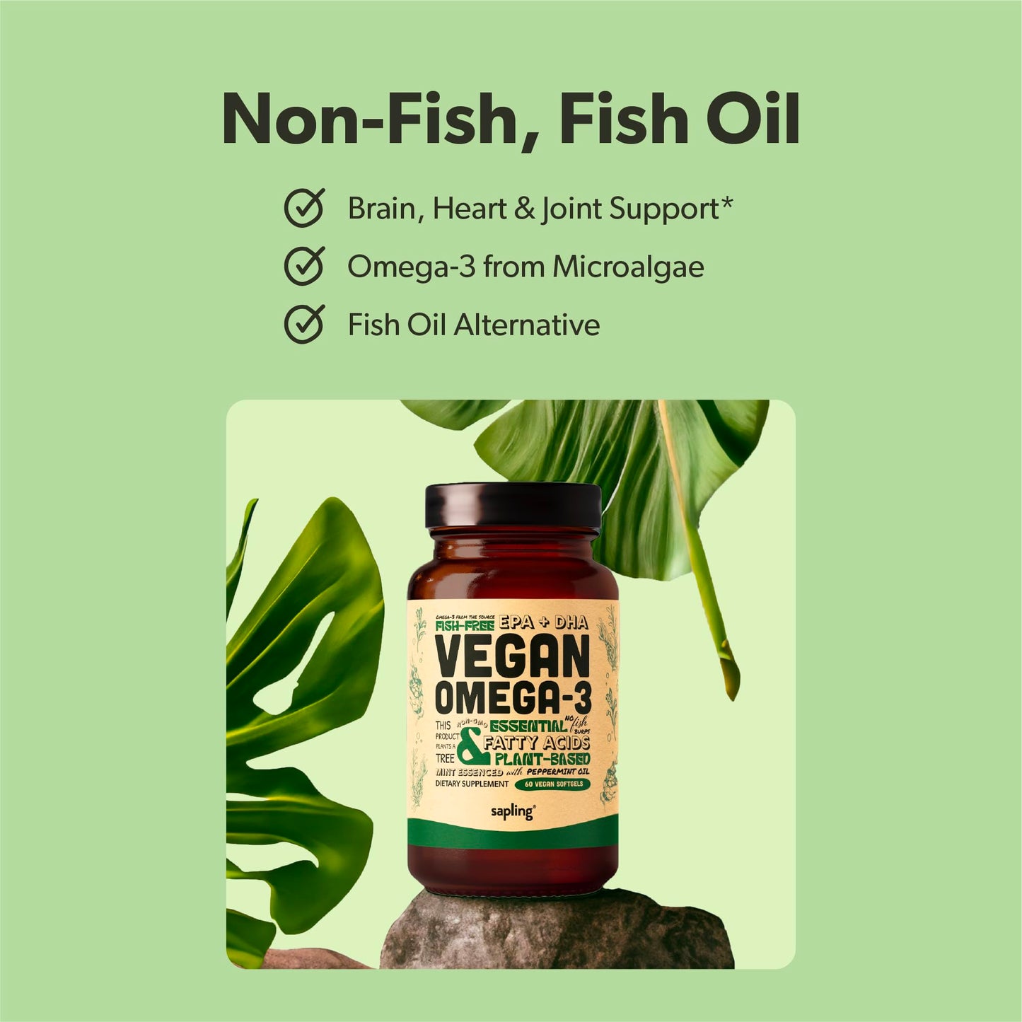 Vegan Omega 3 – DHA & EPA from Algae – Brain & Heart Support – 60 Ct