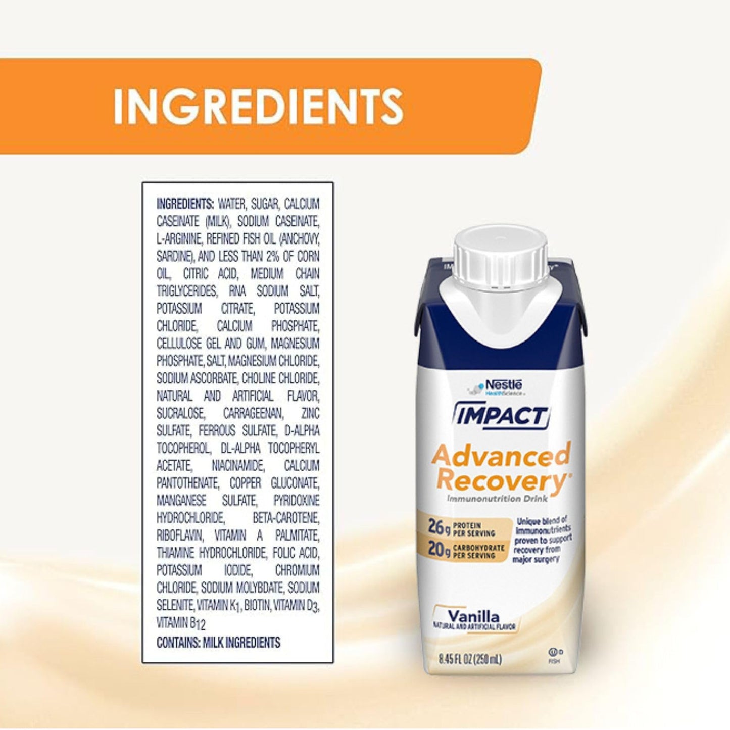IMPACT Advanced Recovery Vanilla Drink, Nutrition PRE and POST Surgery (280 Calories, 26g Protein) 8.45 Fl Oz, (Pack of 10)