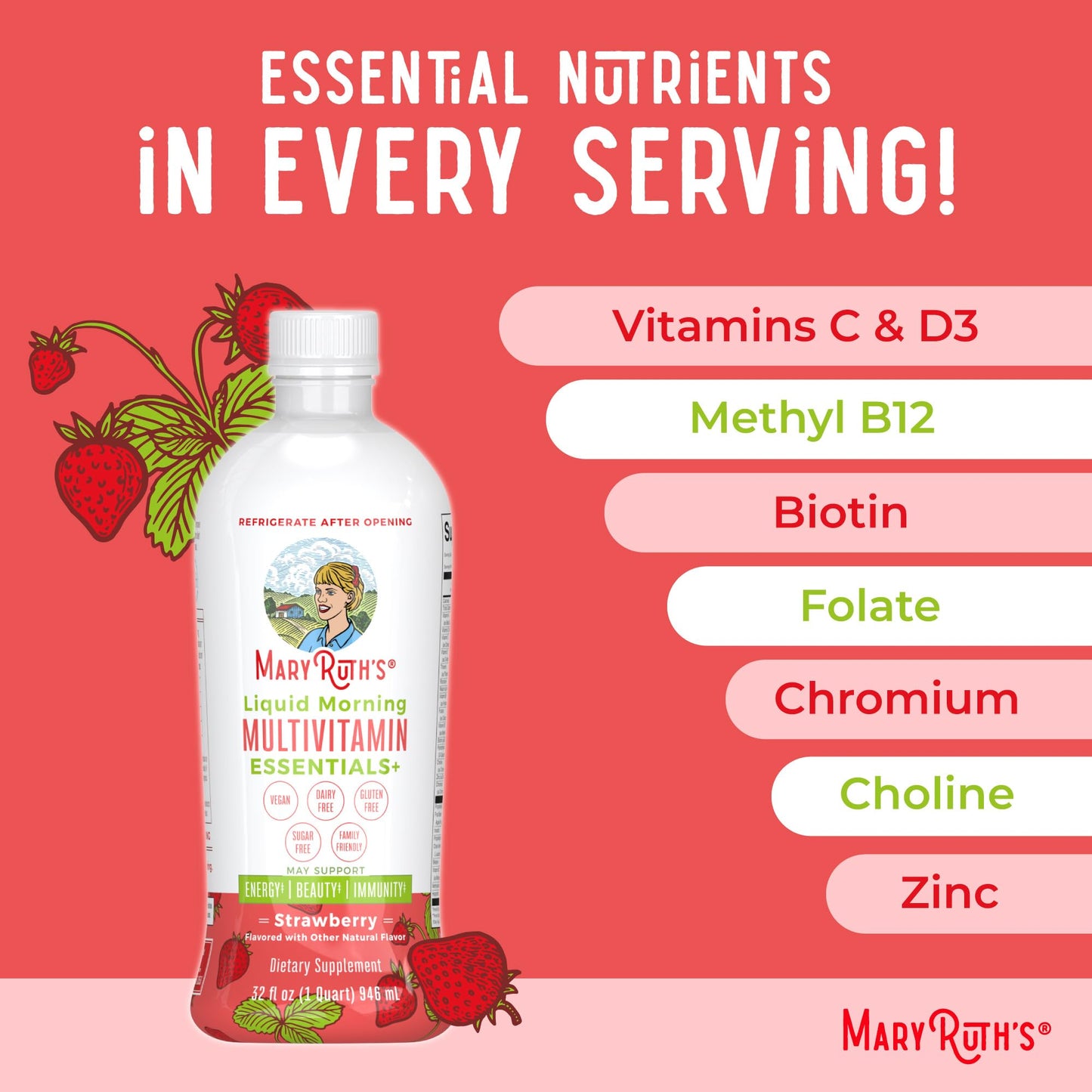 MaryRuth's Liquid Morning Multivitamin (Strawberry) & Liquid Nighttime Multimineral (Pineapple) | Clean Label Project Verified® | Vitamins for Energy, Sleep, & Overall Health | Vegan, Non-GMO