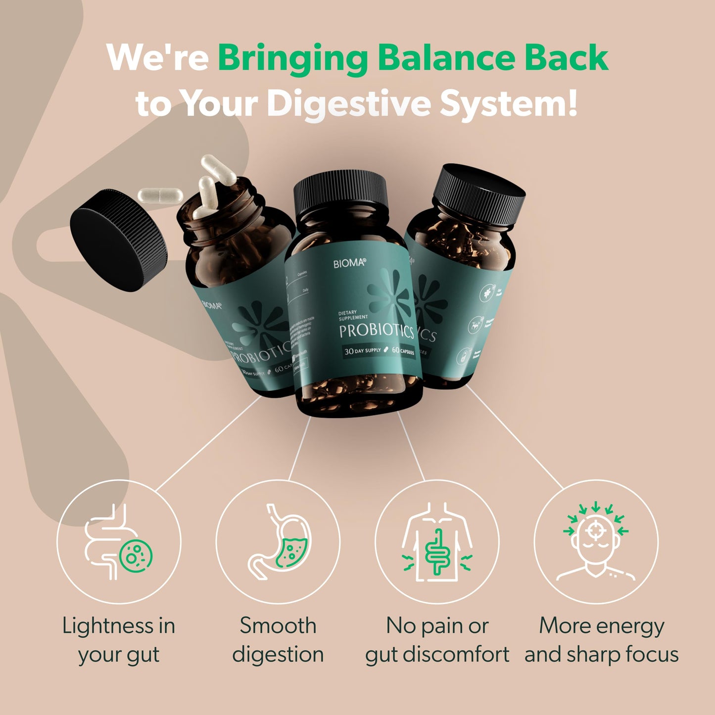 BIOMA Probiotics – 3-in-1 Synbiotic for Gut, Digestive & Weight Support