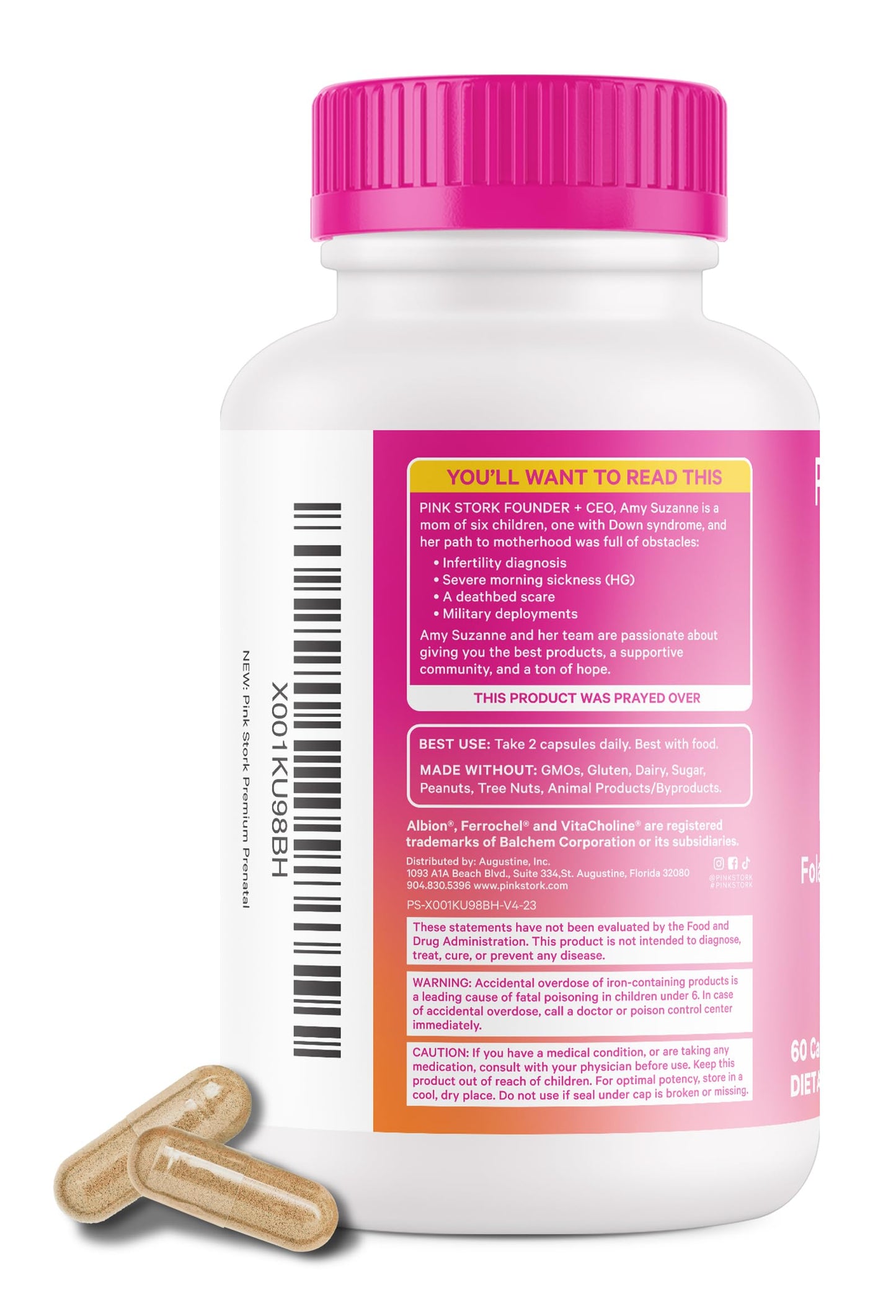 Pink Stork Prenatal Vitamins – Organic Whole Food + Probiotics, 60 Ct