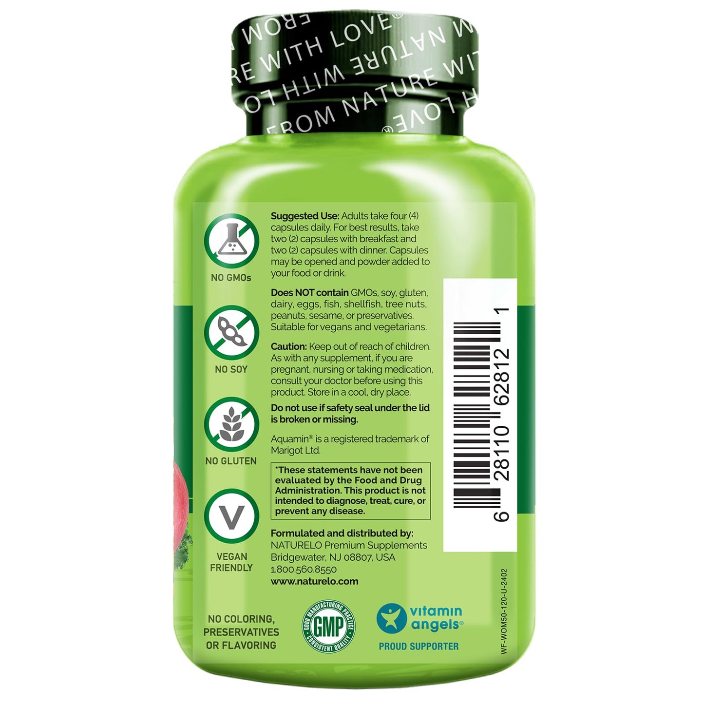 NATURELO Women’s 50+ Multivitamin – Organic, Vegan, Iron-Free 120 Ct
