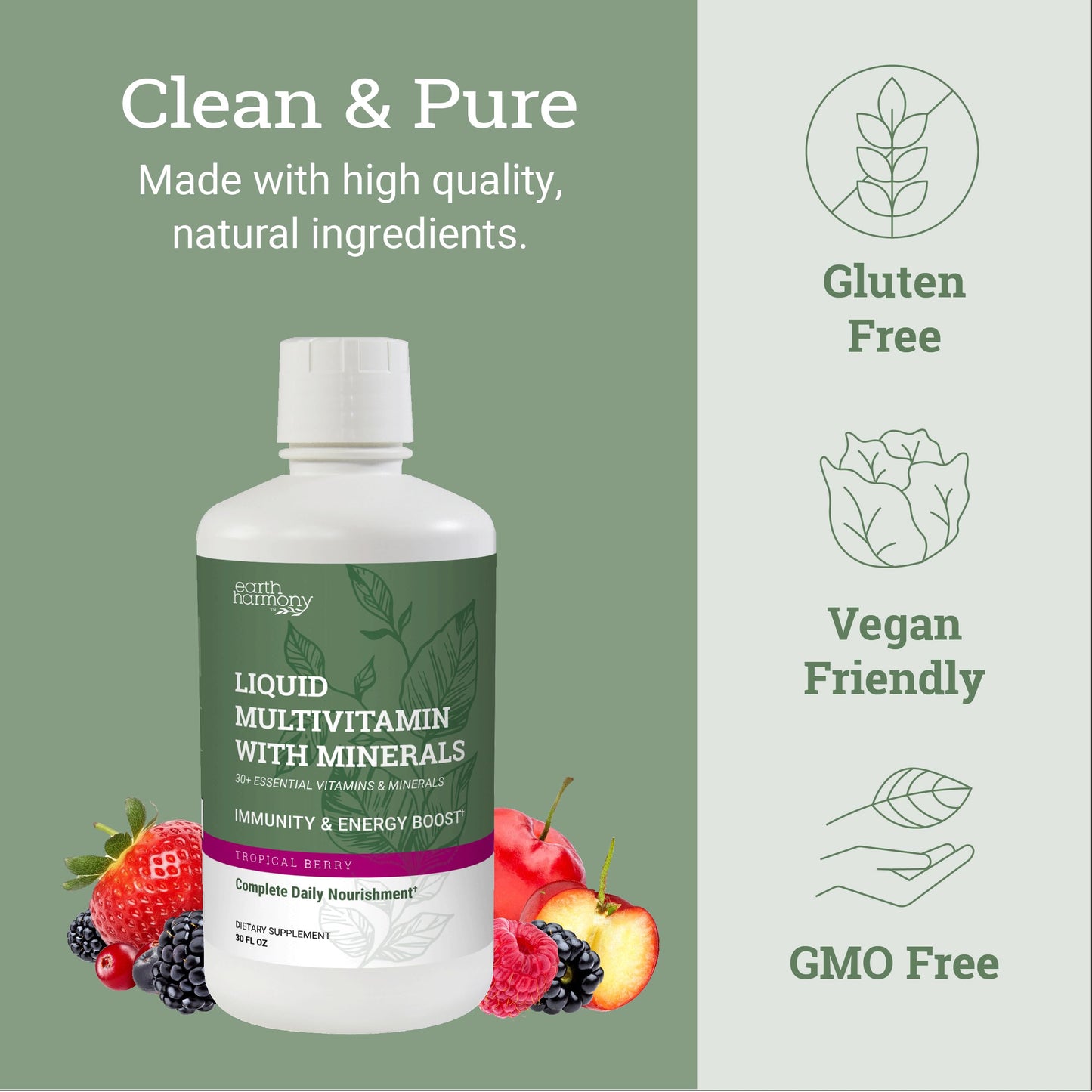 Earth Harmony Liquid Multivitamin – Energy & Immunity, 32 oz