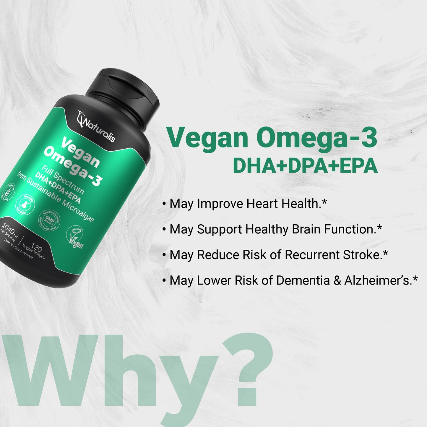 Naturalis Vegan Omega-3 – DHA, EPA & DPA Algae Oil | 120 Softgels