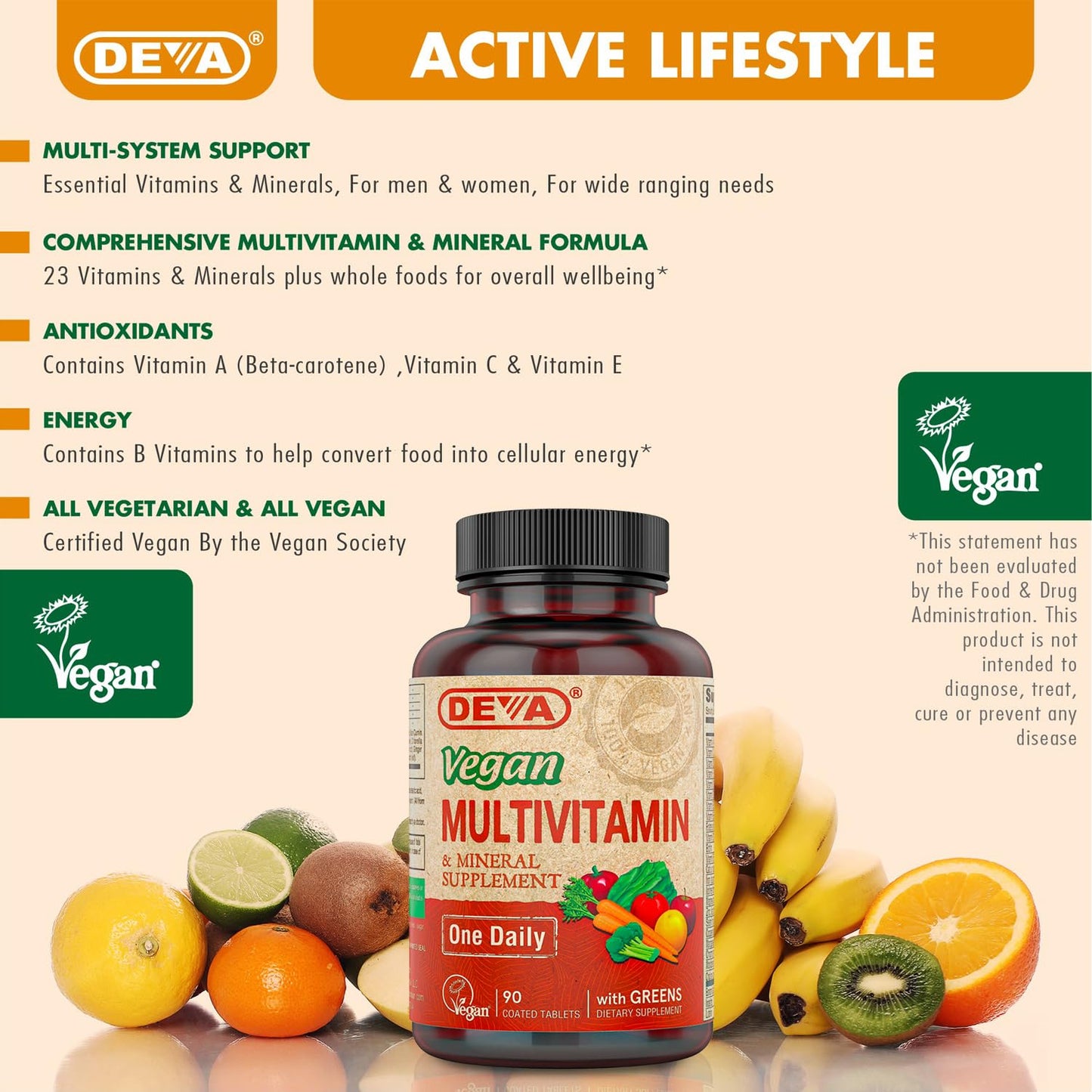 DEVA Vegan Multivitamin & Mineral Supplement with Iron 2-Pack, Spirulina, Chlorella, Ashwagandha, Broccoli & More, 90 Coated Tablets Each