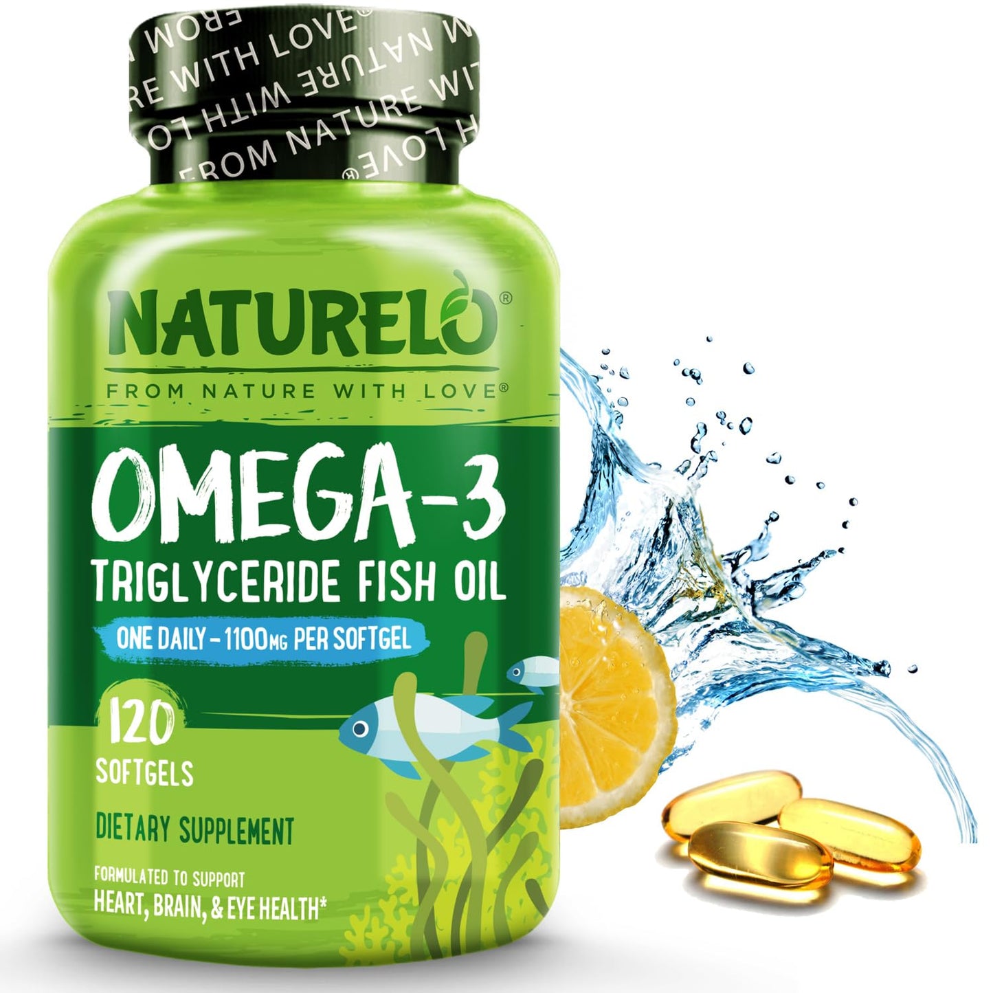 NATURELO Burpless Omega-3 Fish Oil – 1100mg EPA DHA, 120 Softgels