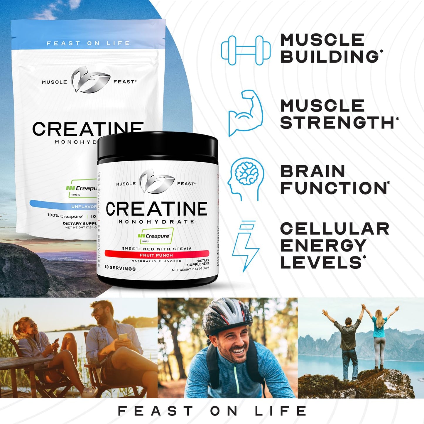 Muscle Feast Creapure Creatine Monohydrate Powder, Vegan Keto Friendly Gluten-Free, Mass Gainer, Muscle Recovery Supplement and Best Creatine for Muscle Growth, Unflavored, 300g