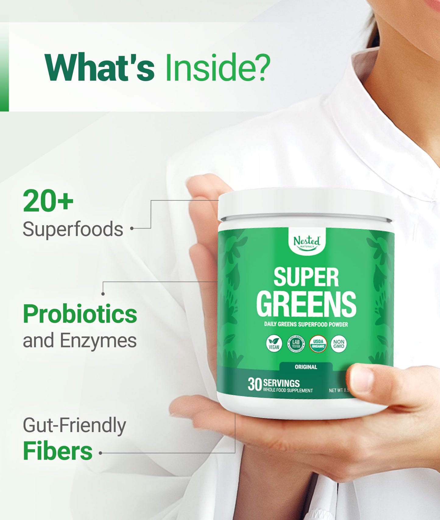 Super Greens Daily Greens Powder – Organic Superfoods & Probiotics, 30 Servings