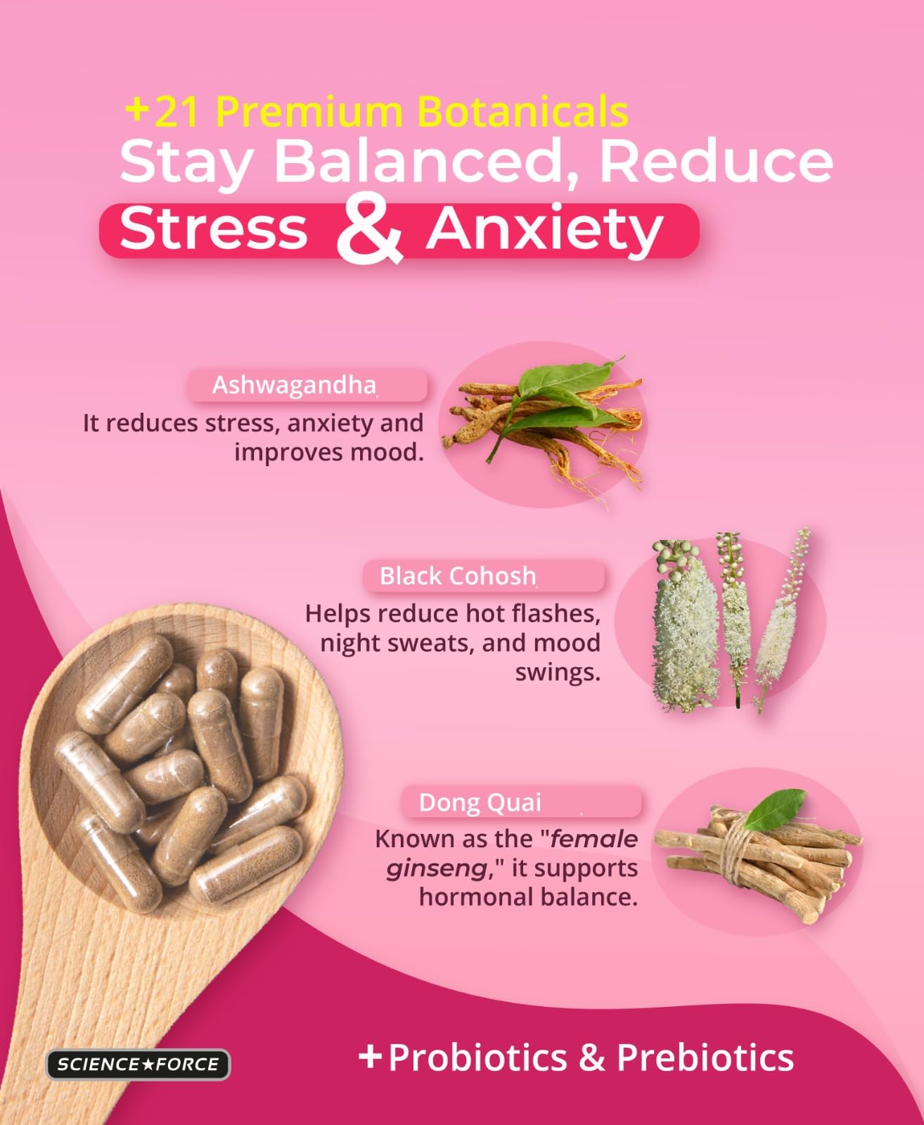 Lovely Menopause Supplement + Hormone Balance + Weight Management, Hot Flashes, Mood Swings, Vaginal Health & Dryness | Black Cohosh, Dong Quai, Ashwagandha + Probiotics, Woman Supplement, 60 ct
