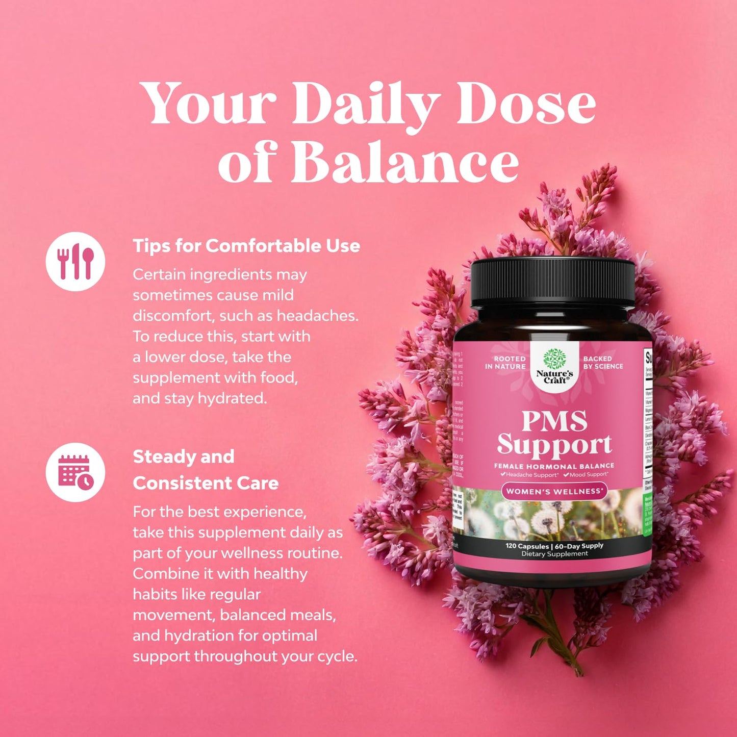 PMS Support Supplement for Women – Hormone Balance for Women & Menstrual Discomfort with DIM, Chasteberry, Black Cohosh & Ashwagandha - for Period Cramps Ease, Menopause Bloating, Mood Swing – 120 Ct