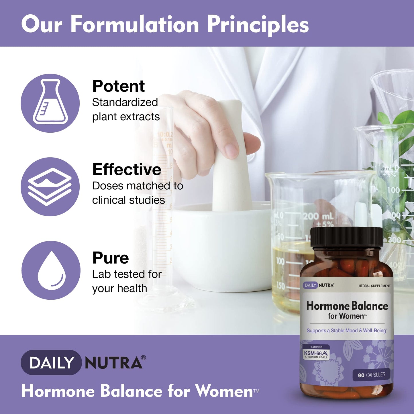 Hormone Balance for Women - Natural Mood Supplement - PMS Relief and Menopause Support | Featuring Clinically Studied KSM-66 Ashwagandha (90 Capsules)