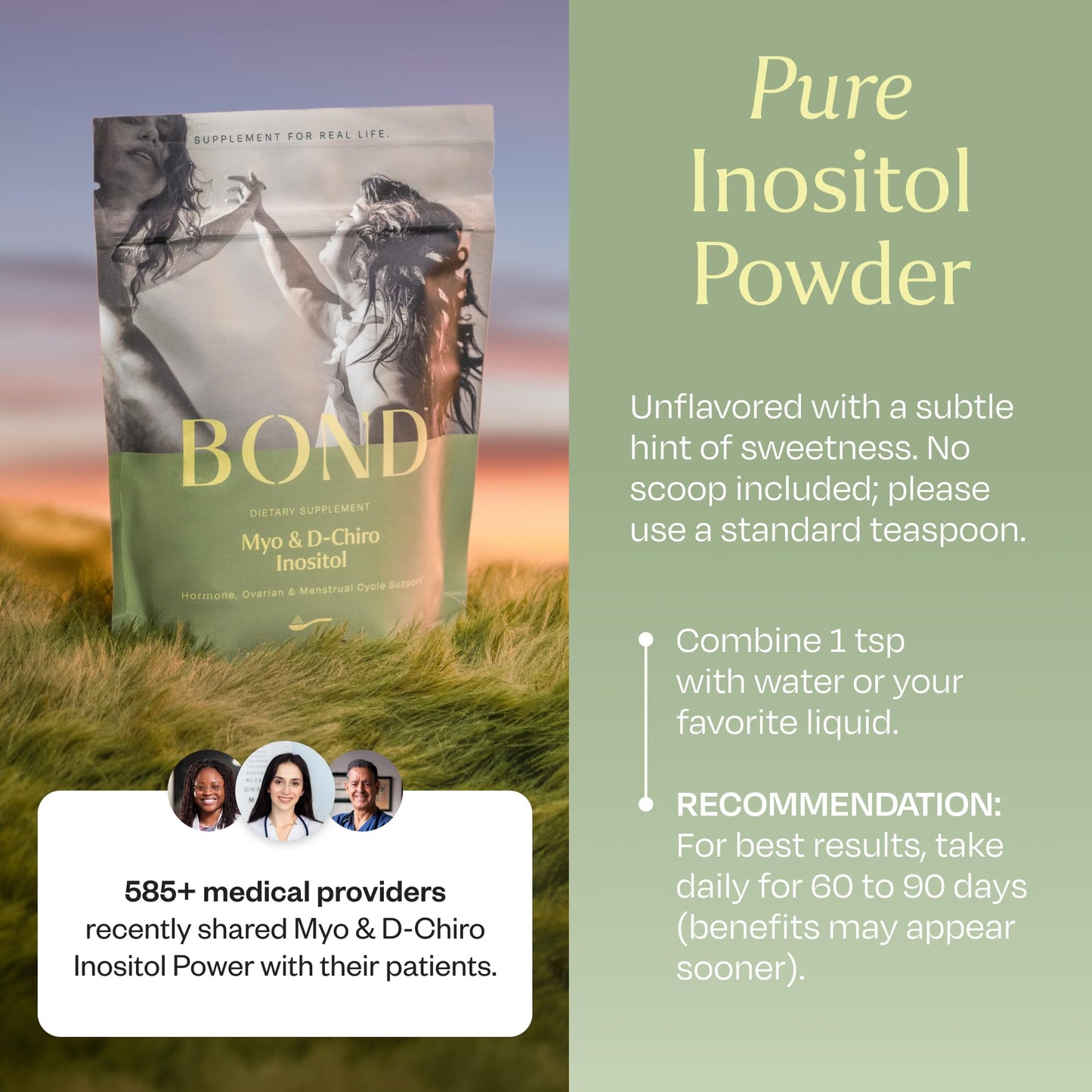 BOND Inositol Powder: Pure Myo-inositol & D-Chiro Inositol for Hormone Balance for Women and Ovarian Support Vitamins - Vegan, Vitamin B8 Myo Inositol Supplement - 90 Servings, 40:1 Ratio