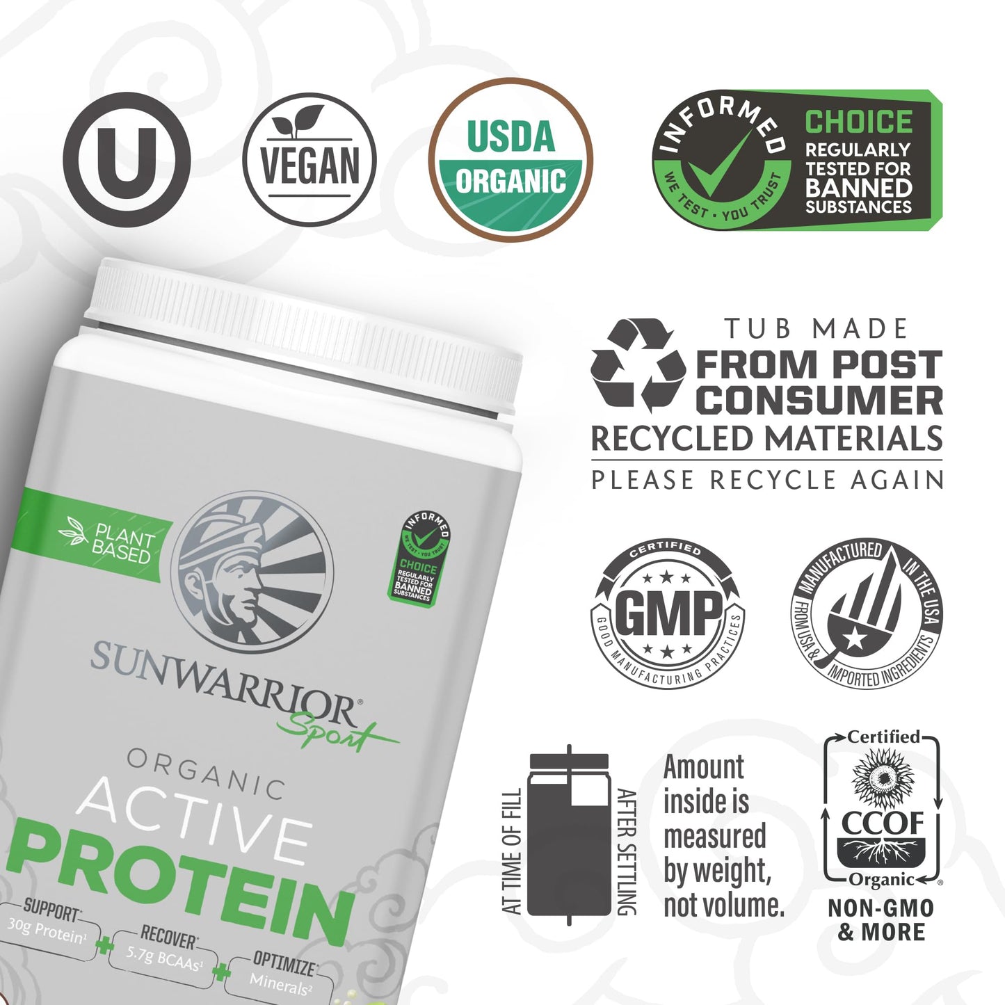 Active Sport Vegan Protein – Unflavored, 30g, Organic, 20 Servings