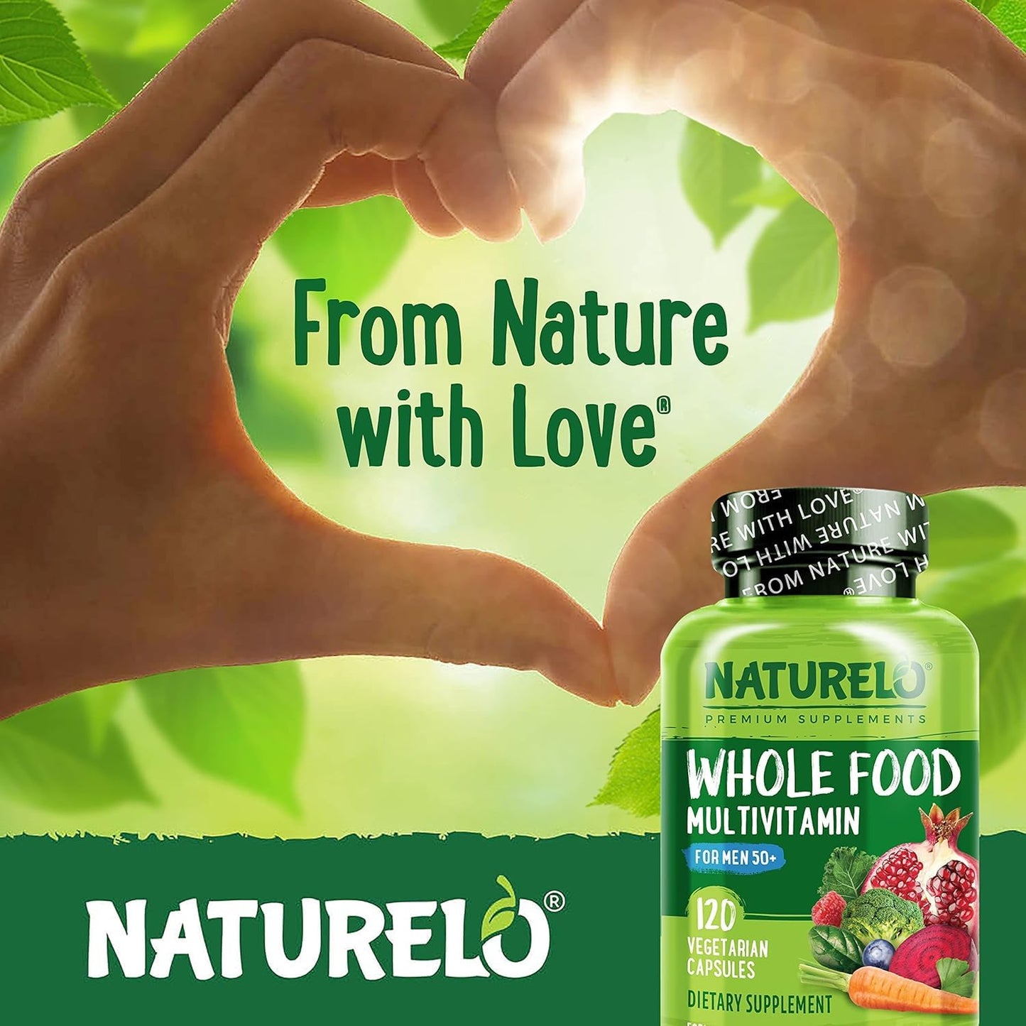NATURELO Men’s 50+ Multivitamin – Vegan Brain & Heart Support 120 Ct