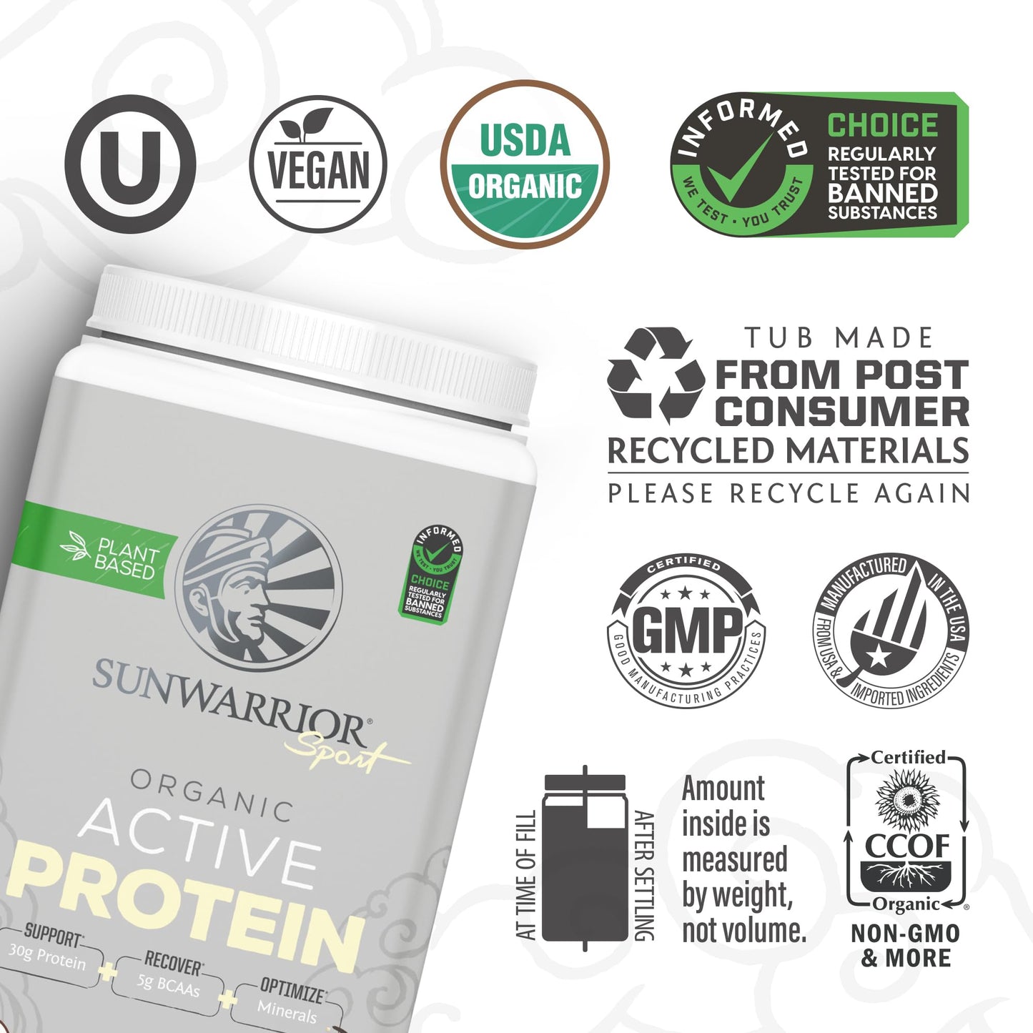 Sunwarrior Organic Vanilla Vegan Protein – BCAAs, Sugar-Free, 20 Servings