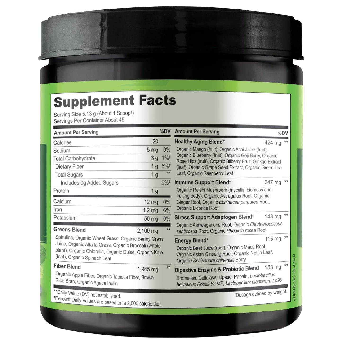 NATURELO Raw Greens Powder – Unsweetened Organic Superfood, 240g