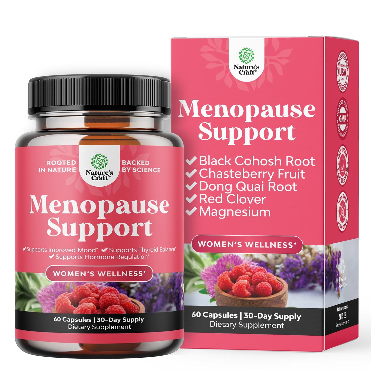 Complete Herbal Menopause Supplement for Women - Female Hormone Balance Capsules for Night Sweats, Hot Flashes & Mood Swings with Dong Quai, Chaste Berry & Black Cohosh Root - 60 Count Pack