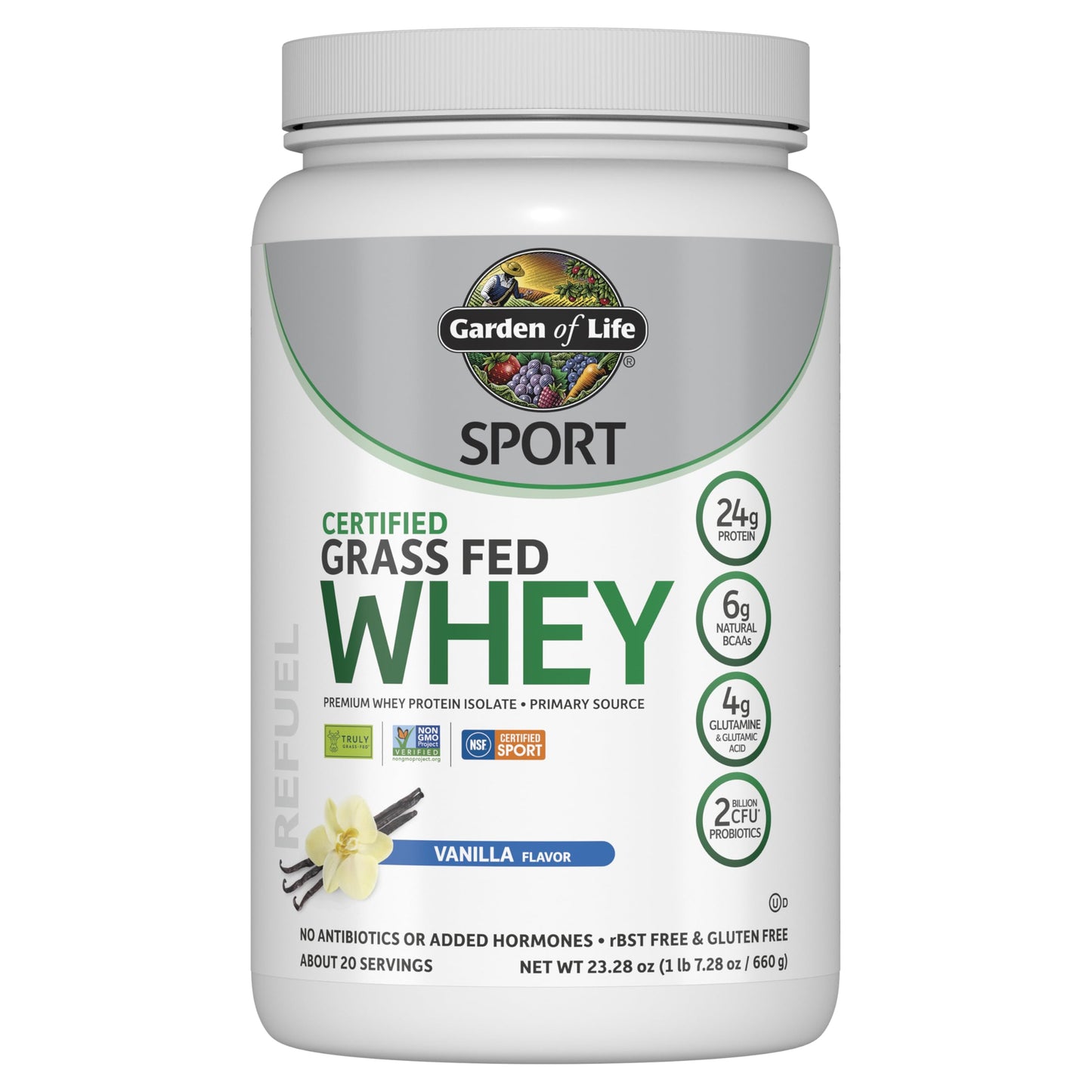 Garden of Life Grass-Fed Vanilla Whey Protein – Sport Certified, 23 oz