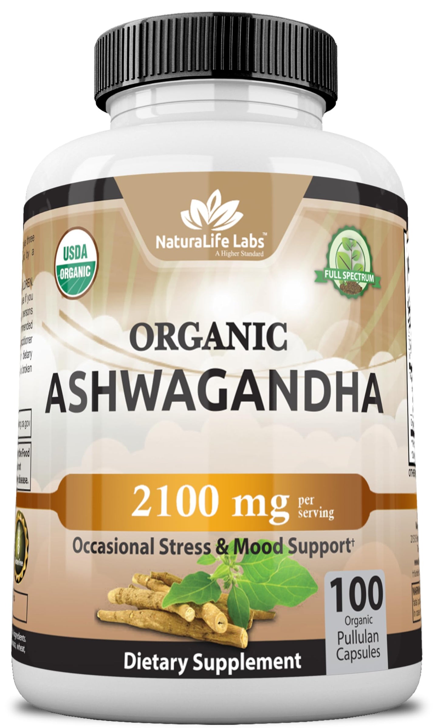 Organic Ashwagandha – 2,100 mg Stress Relief & Mood – 100 Capsules