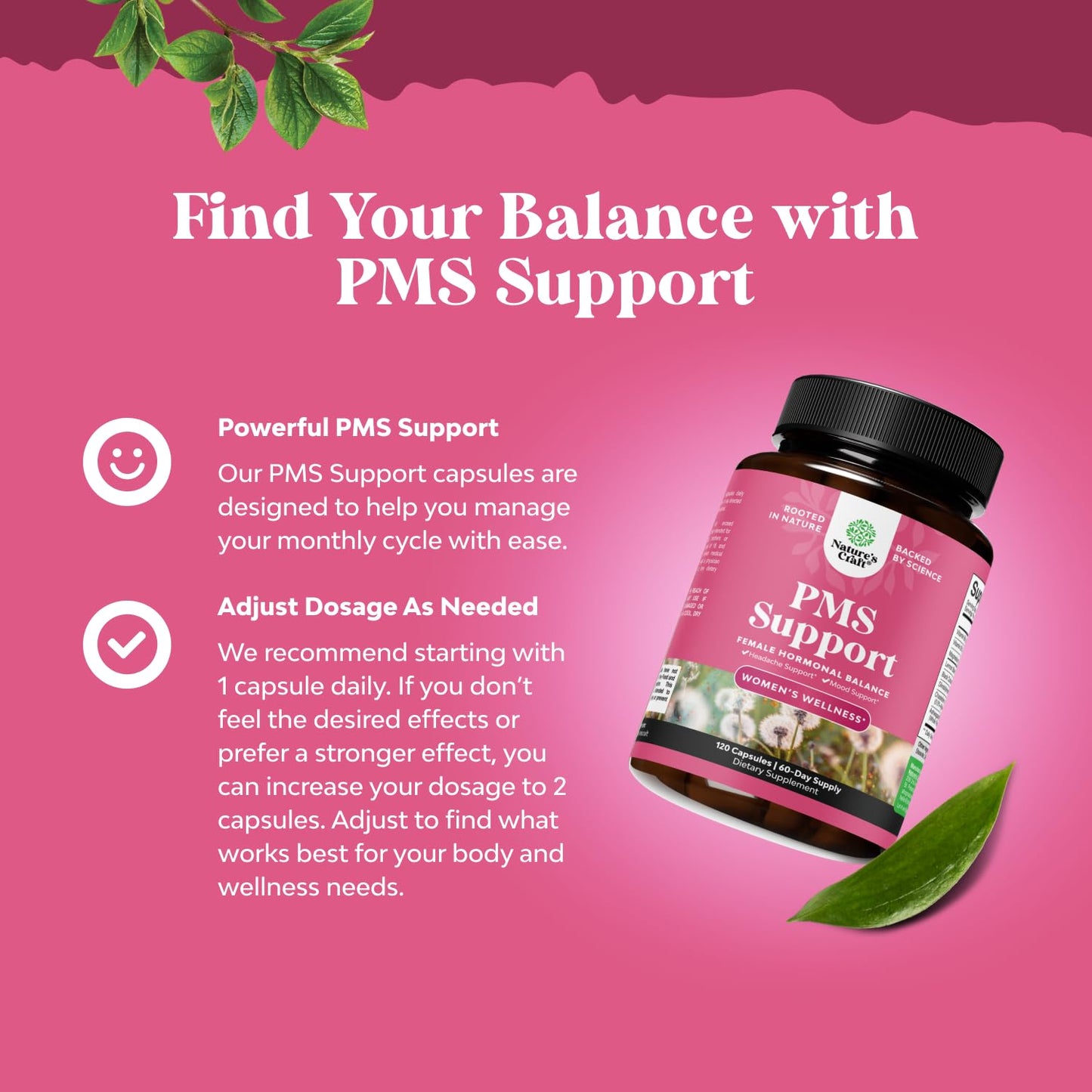 PMS Support Supplement for Women – Hormone Balance for Women & Menstrual Discomfort with DIM, Chasteberry, Black Cohosh & Ashwagandha - for Period Cramps Ease, Menopause Bloating, Mood Swing – 120 Ct