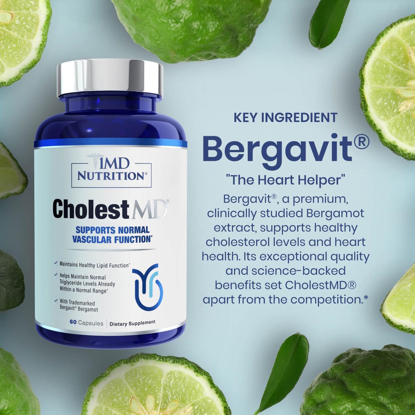 1MD CholestMD – Heart & Cholesterol Support with Bergavit – 60 Ct (67 characters)