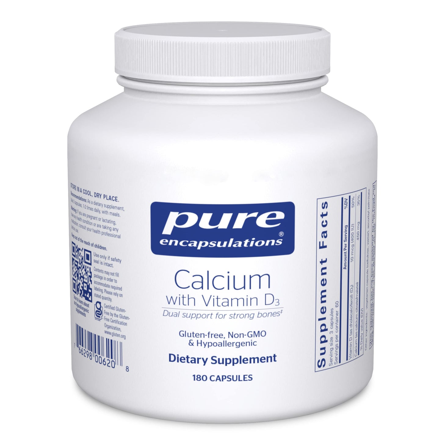 Pure Encapsulations Calcium with Vitamin D3 – Bone, Heart & Colon Support (180 Capsules)