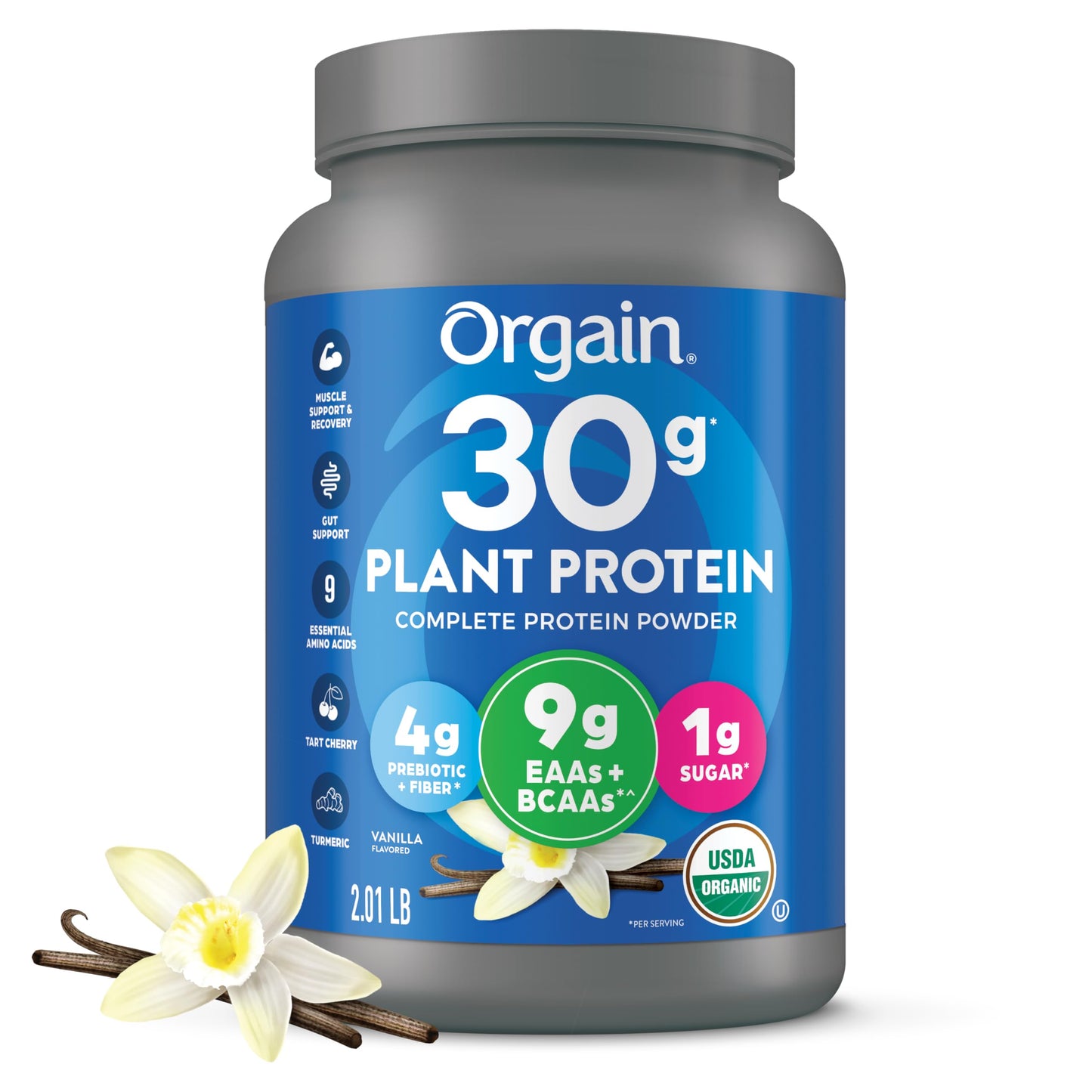 Orgain Vegan Protein – 30g Vanilla, BCAAs, Fiber, 1g Sugar, Workout Support