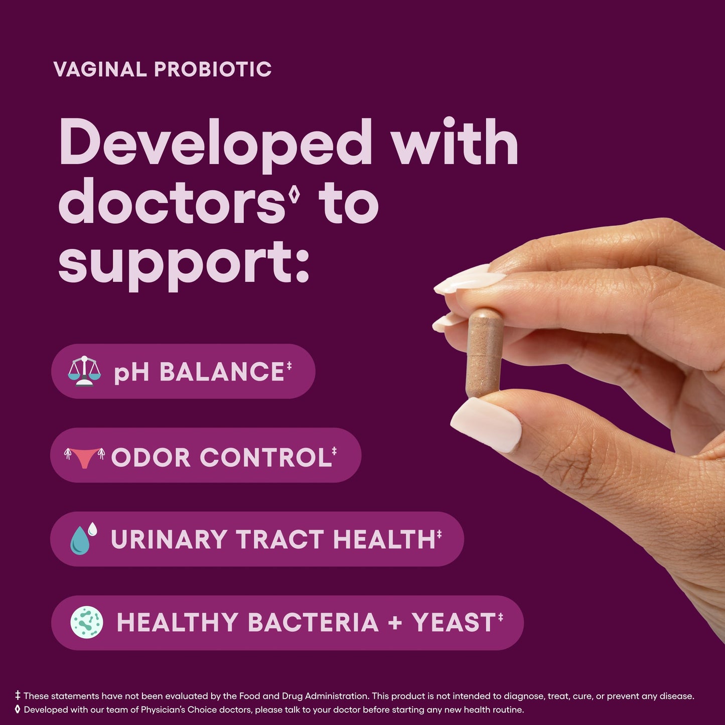 Physician's CHOICE Vaginal Probiotics for Women - pH Balance, Odor Control, Yeast Balance, Vaginal Flora & Feminine Health - 6B CFU with Organic Prebiotics and Cranberry Extract - 30 CT