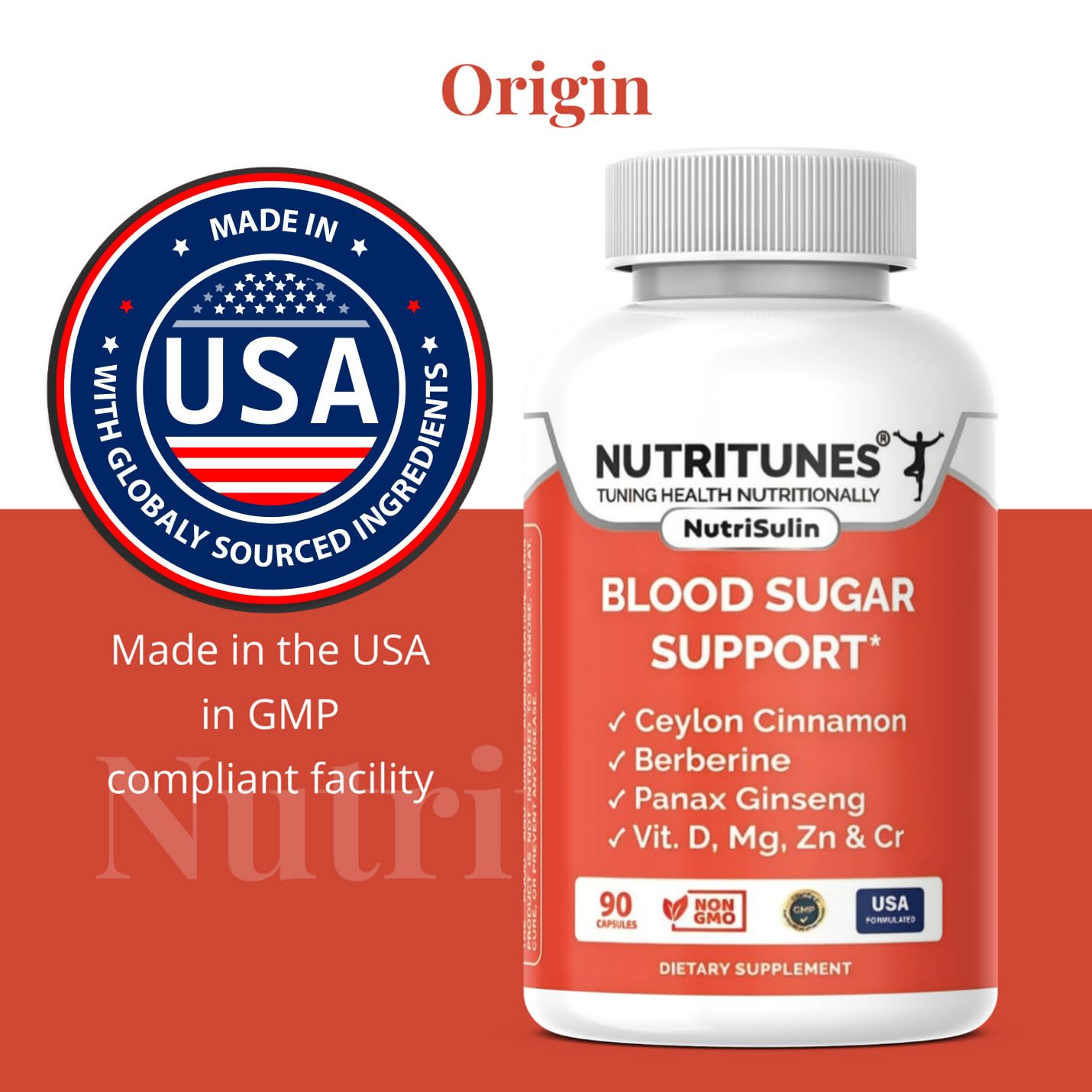Nutritunes Blood Sugar Support – Cinnamon, Berberine & Chromium – 90 Ct