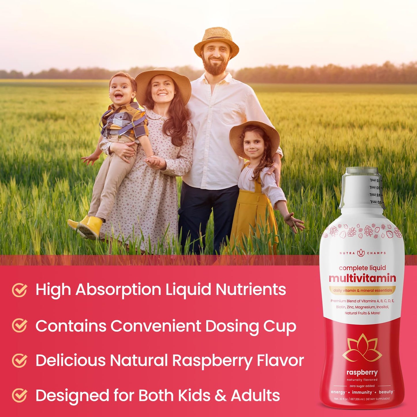 NutraChamps Liquid Multivitamins – Energy, Immunity, Vegan, No Sugar
