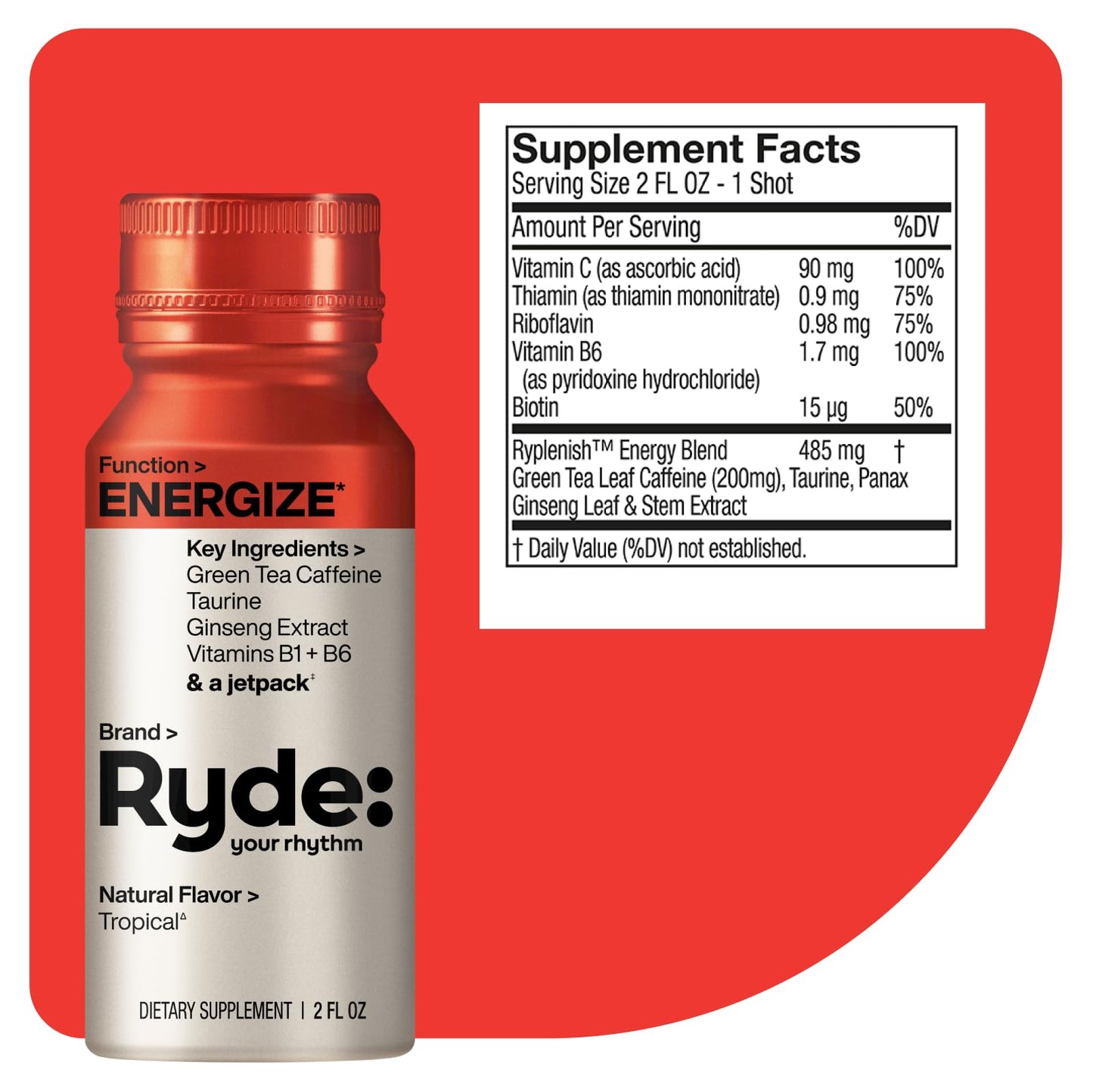 Ryde Energize Shot – Tropical, Green Tea, Sugar-Free – 8 Pack
Tropical Flavor | Green Tea Caffeine | Sugar-Free | Clean Energy | 8 Shots