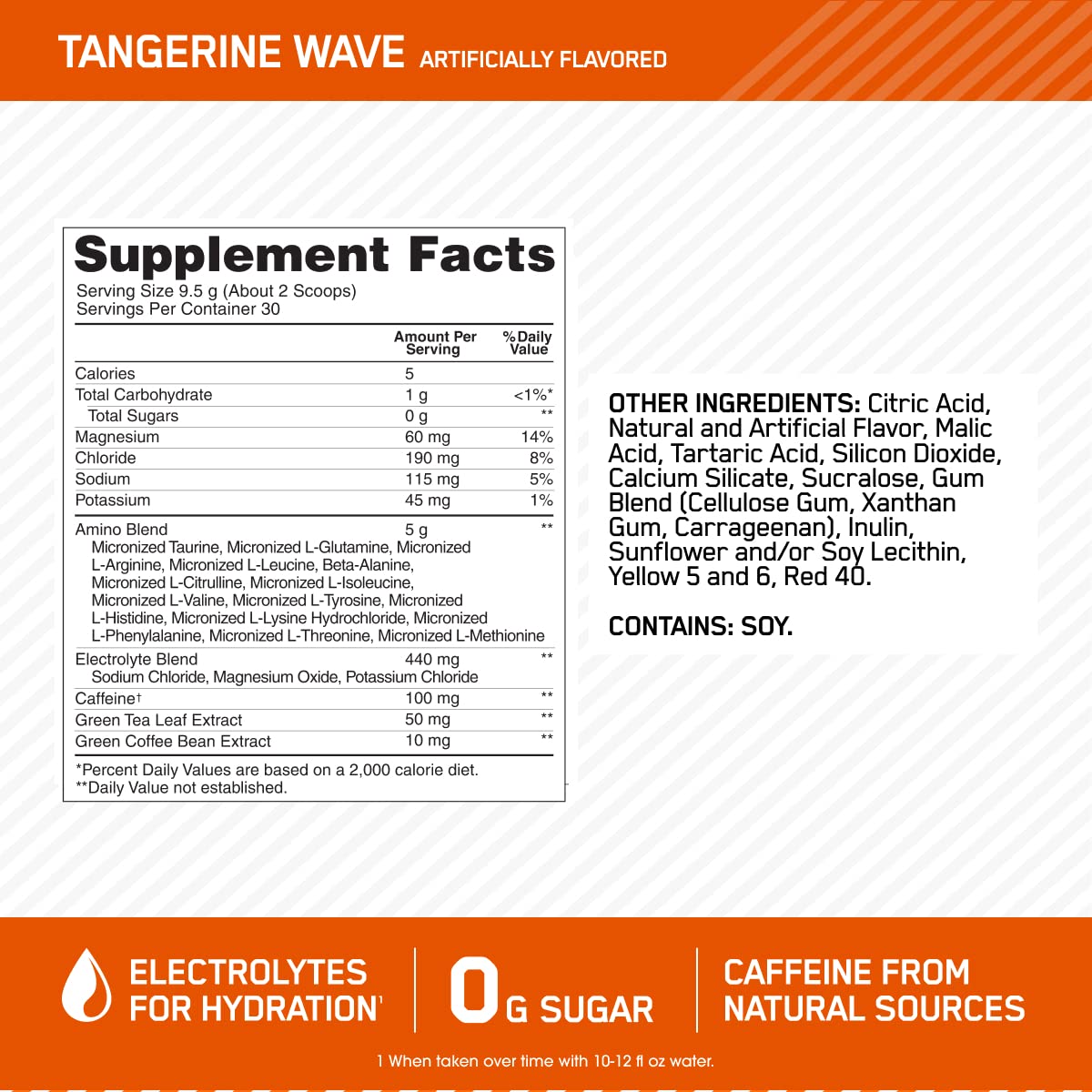 Optimum Amino Energy + Hydration Powder, Tangerine, 30 Servings