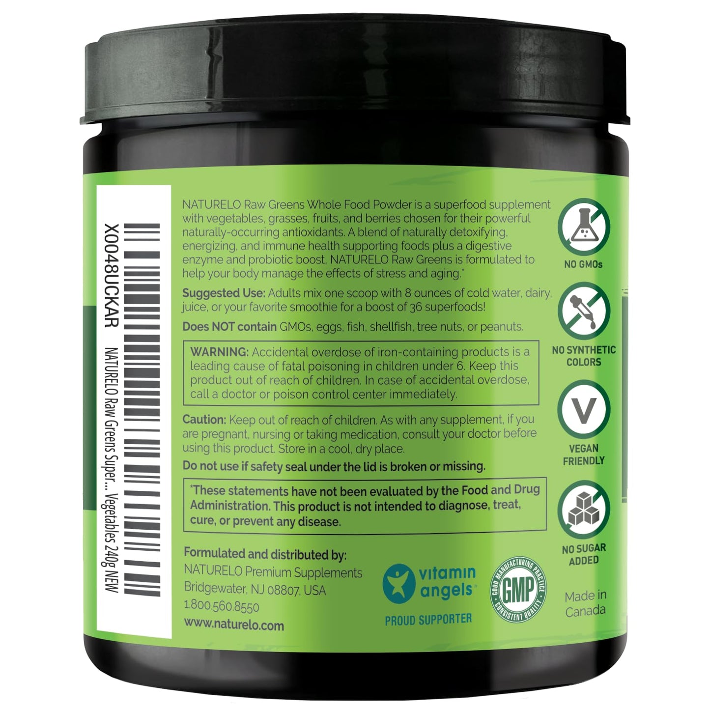 NATURELO Raw Greens Powder – Unsweetened Organic Superfood, 240g