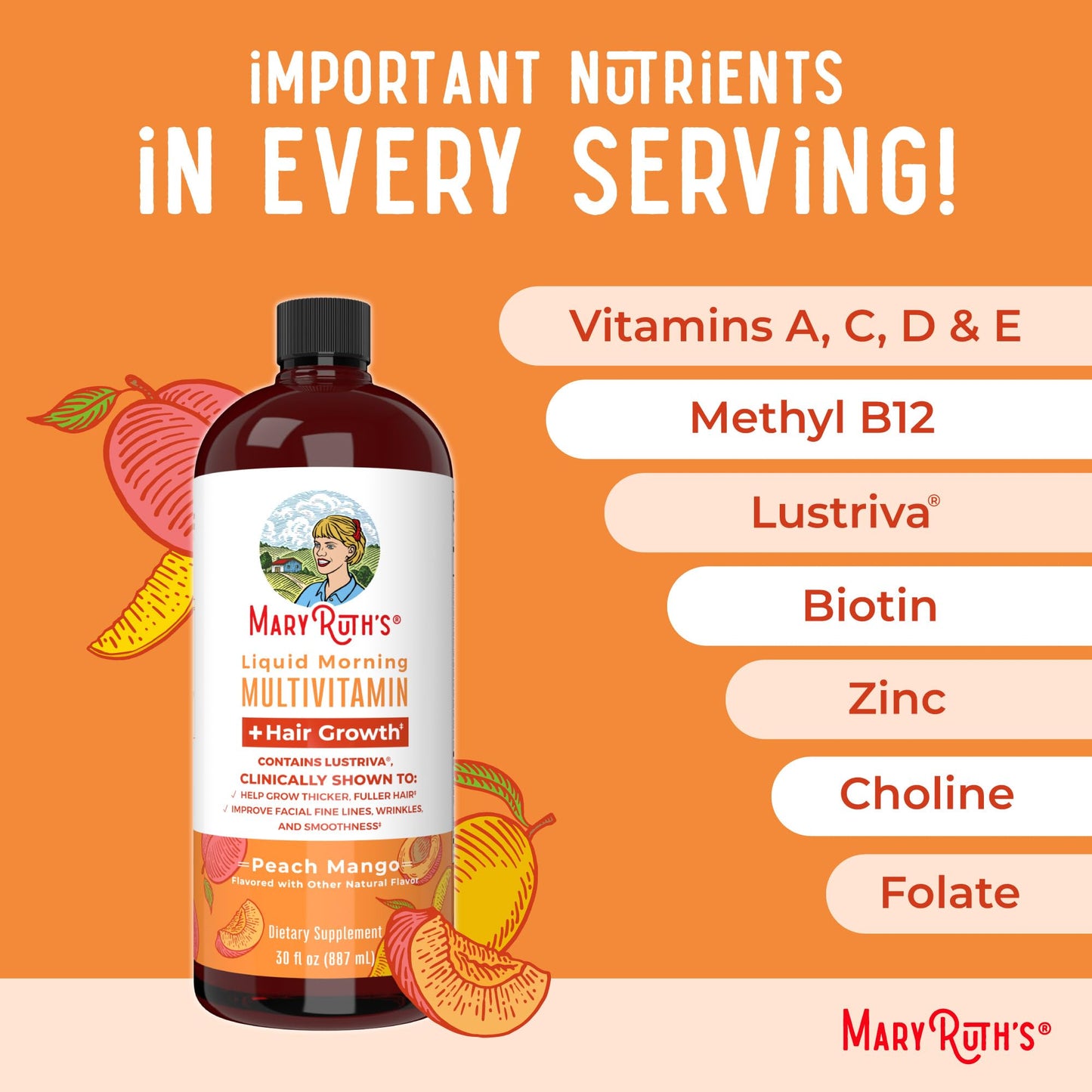 MaryRuth Hair Growth Liquid Multivitamin – Biotin 10,000 mcg – 30 Oz