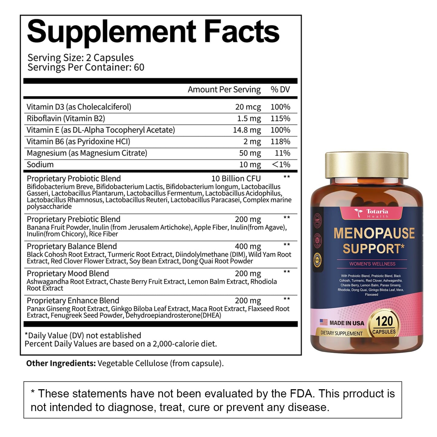 (2 Packs) 40-in-1 Menopause Supplements for Women, Multibenefit & Complete Black Cohosh for Hot Flashes, Night Sweats & Hormone Balance, w/ Probiotics, DIM, Vitex, Dong Quai, Red Clover and More