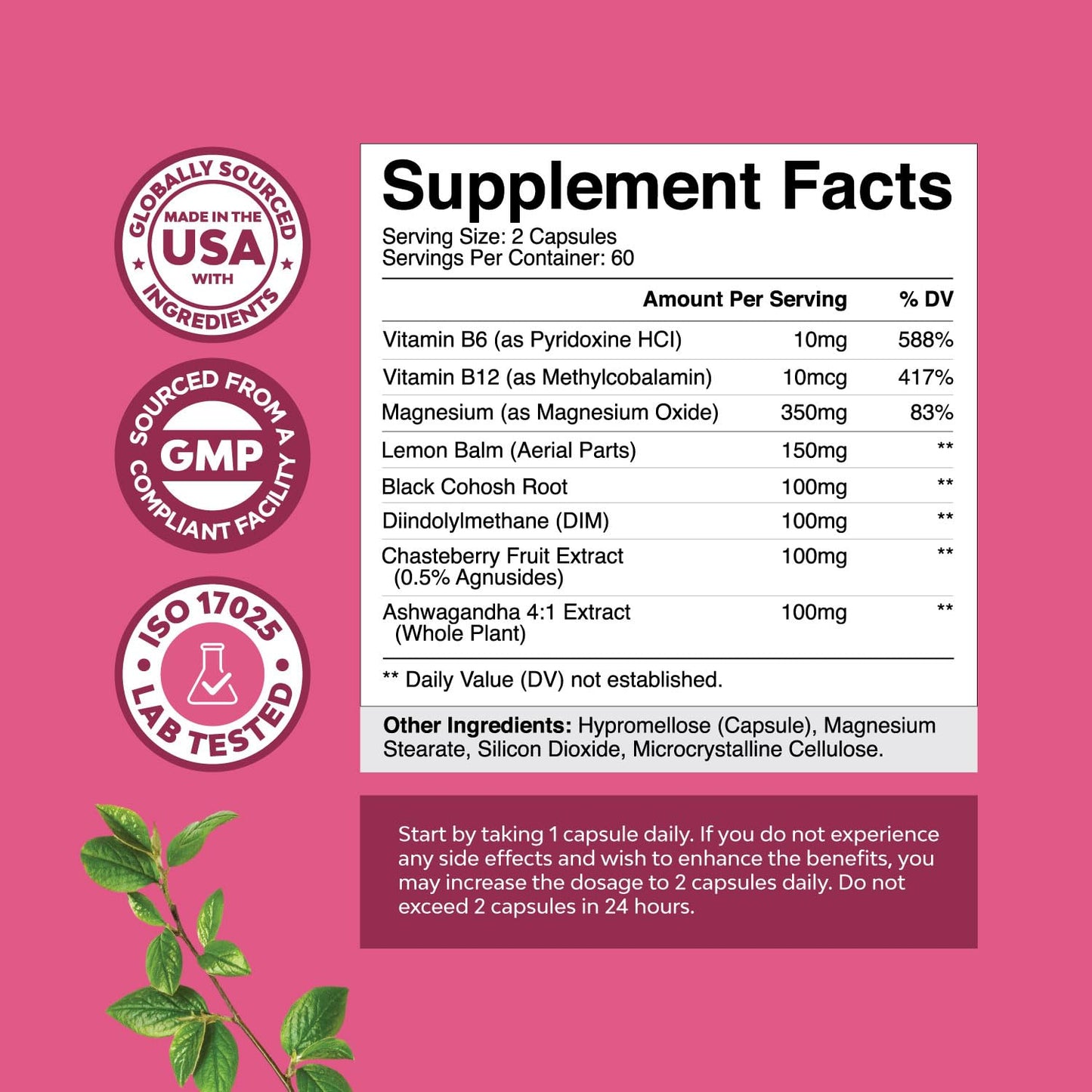 PMS Support Supplement for Women – Hormone Balance for Women & Menstrual Discomfort with DIM, Chasteberry, Black Cohosh & Ashwagandha - for Period Cramps Ease, Menopause Bloating, Mood Swing – 120 Ct