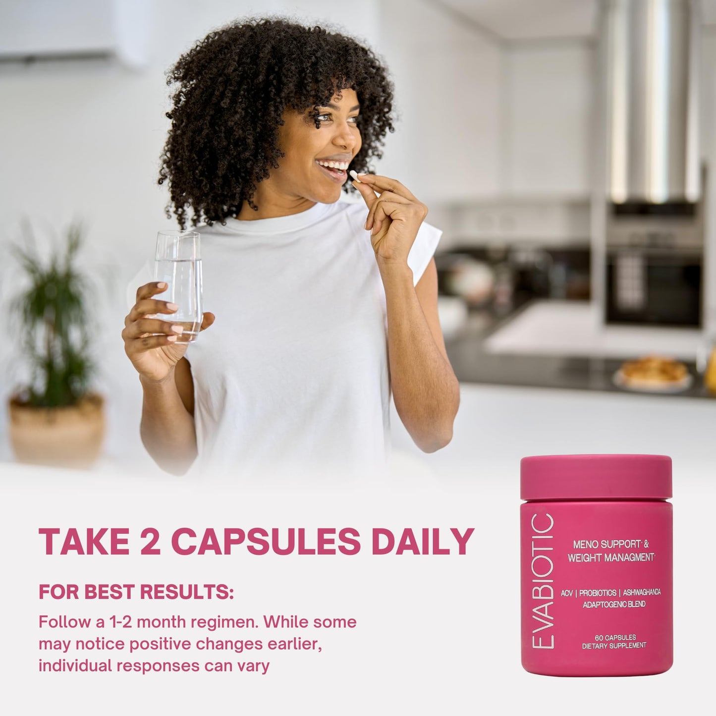 EVABIOTIC: Complete Menopause Vitamins - Ashwaghanda, Probiotics, ACV for Weight Management, Hot Flashes, Night Sweats, Bloat, Hormone Balance - Vegan 60 Caps Menopause Supplements for Women Non-GMO