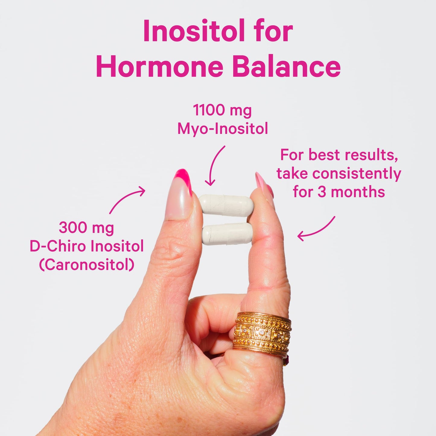 Pink Stork Myo-Inositol & D-Chiro Inositol: 3.6:1 Blend to Support Fertility, Hormone Balance for Women - Ovarian Function, Ovulation, Conception, and Period Support Supplement - 60 Capsules