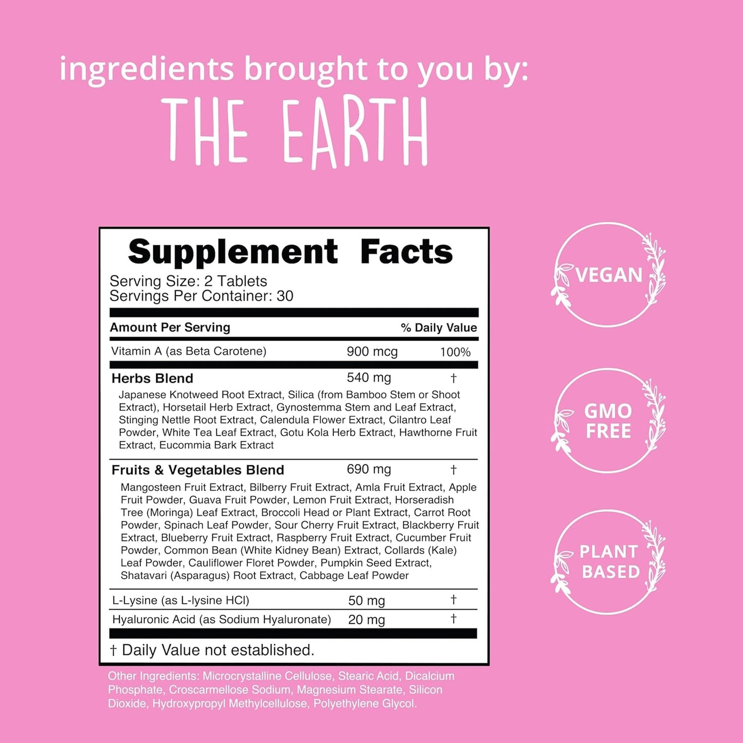 Vegan Collagen Builder w/ Hyaluronic Acid – Hair Skin and Nails Vitamins for Youthful Glow | Keratin & Elastin Booster | Bones, Cartilage, Tendons | Vitamin A, L-Lysine | Vegetarian | Non-GMO, 60 Ct