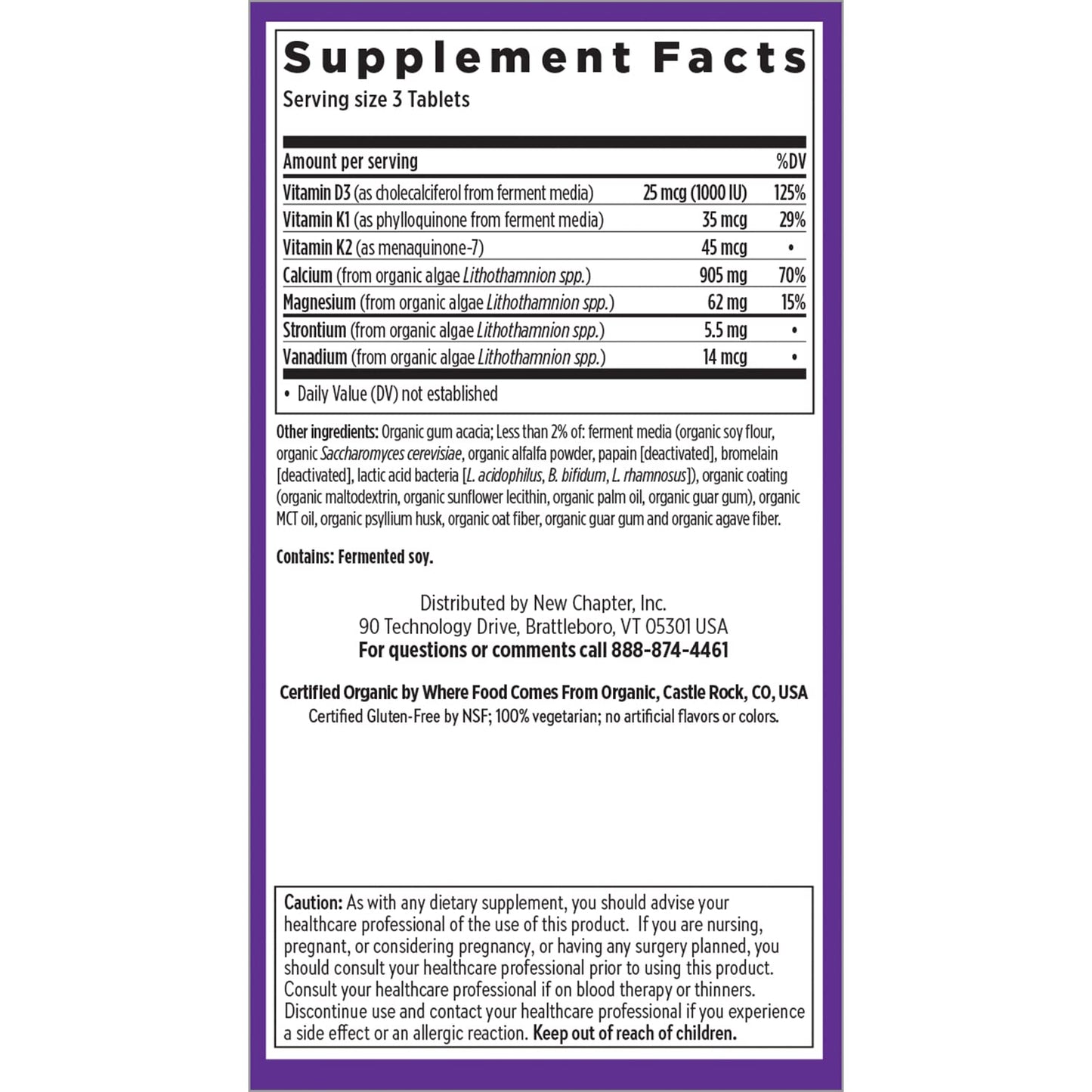 New Chapter Bone Strength Organic Calcium – With D3, K2, Magnesium & Trace Minerals (180 Tablets)