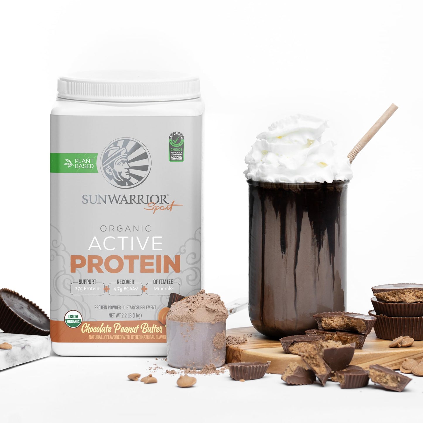 Peanut Butter Chocolate Vegan Protein - Organic, BCAAs, Sugar-Free, 20 Servings