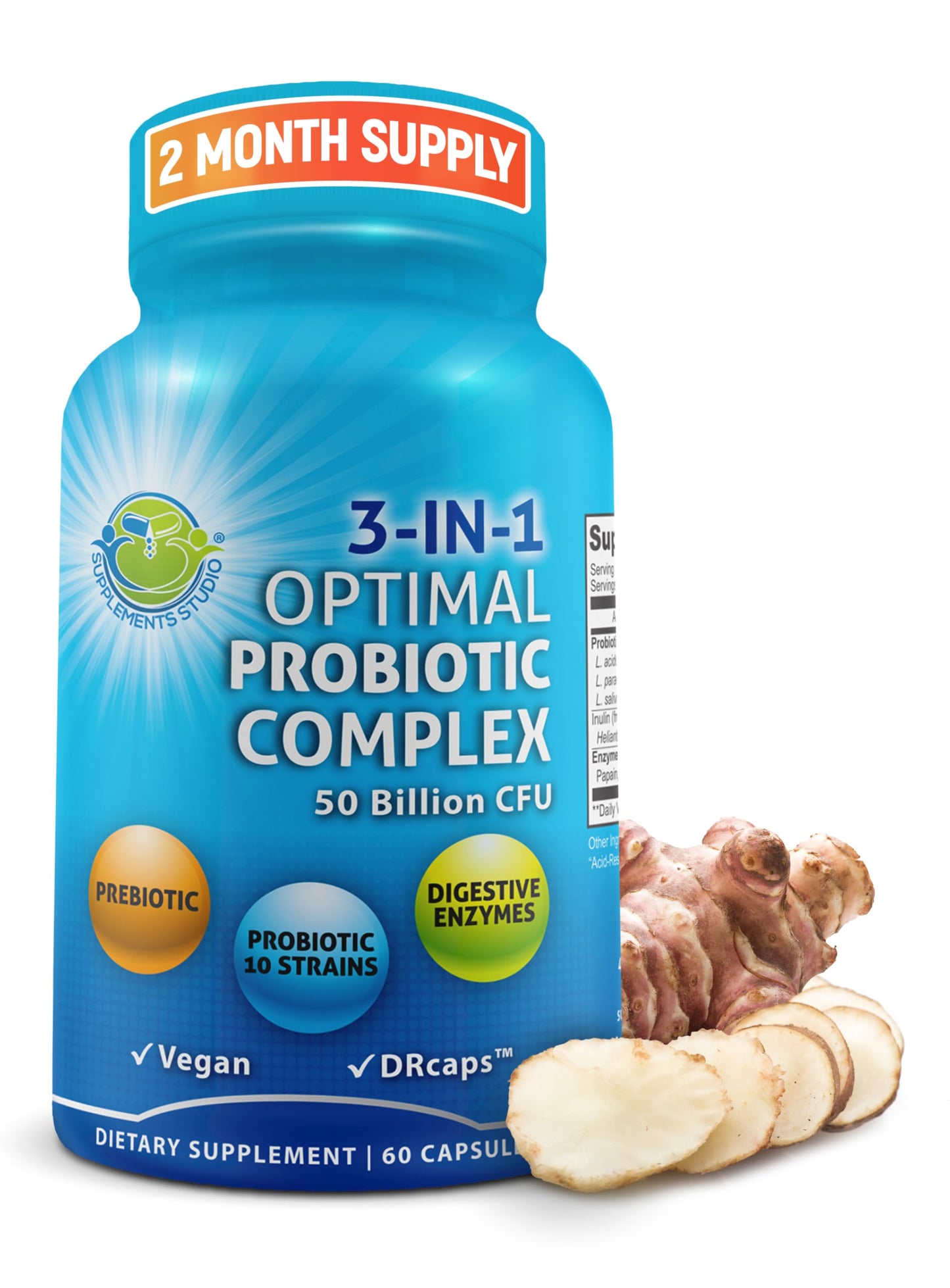 3-in-1 Probiotics + Digestive Enzymes + Prebiotics – Gut Health Support