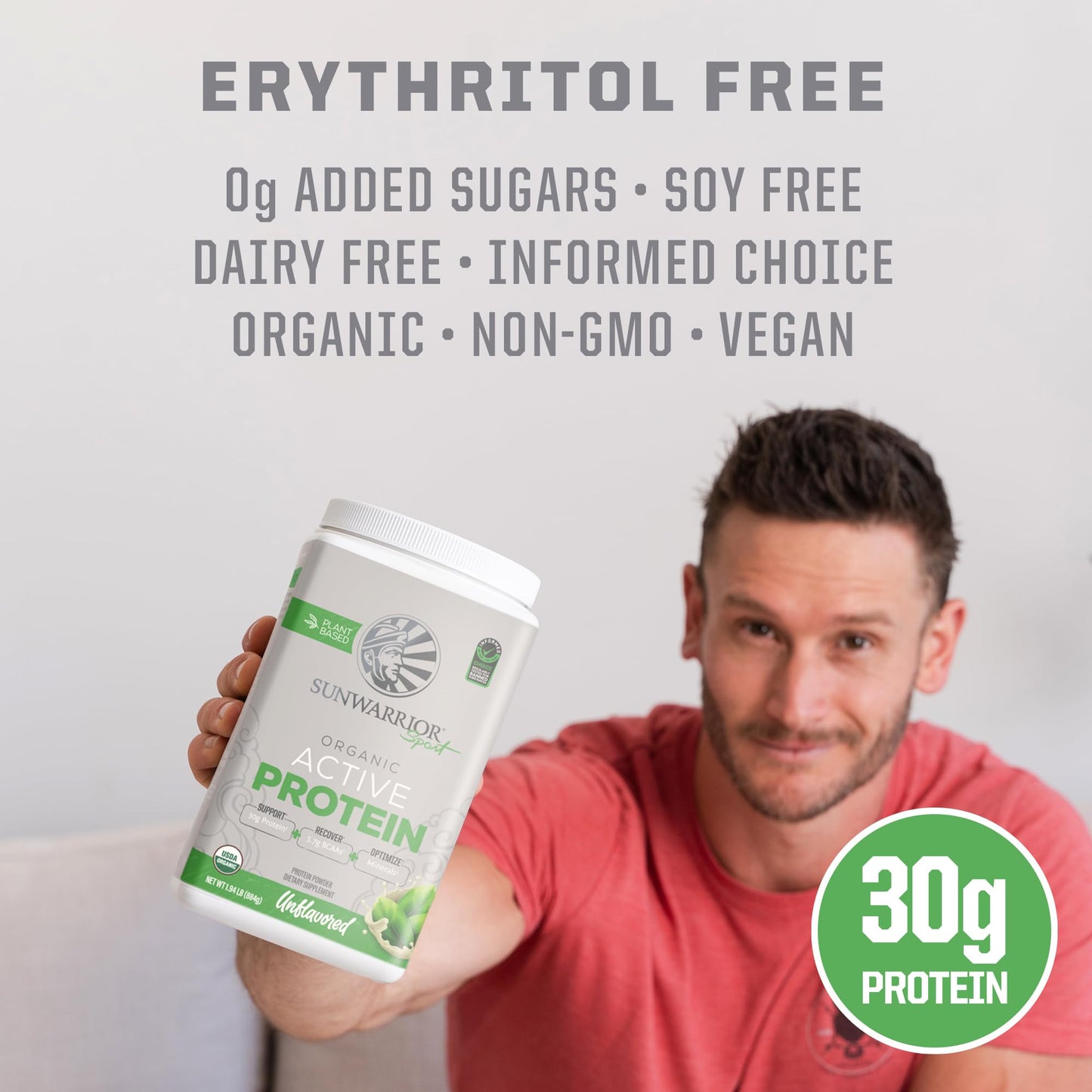Active Sport Vegan Protein – Unflavored, 30g, Organic, 20 Servings