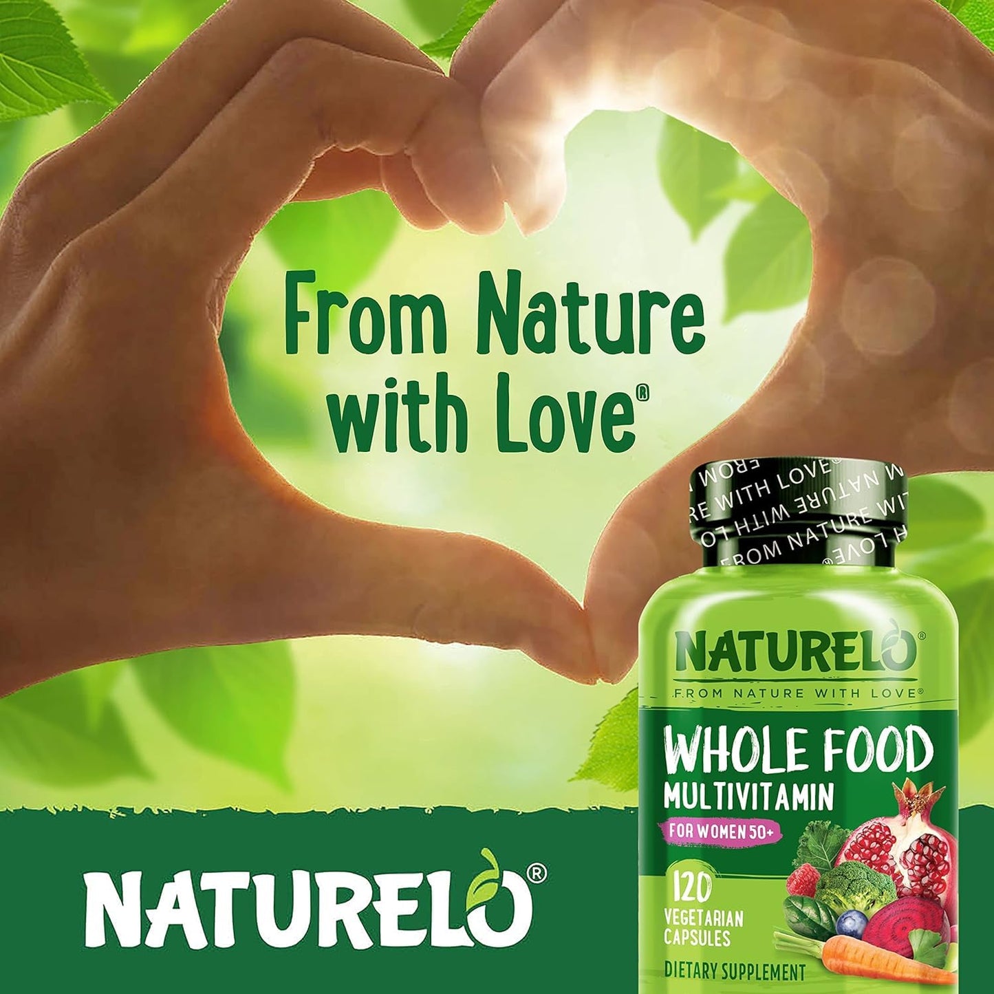 NATURELO Women’s 50+ Multivitamin – Organic, Vegan, Iron-Free 120 Ct