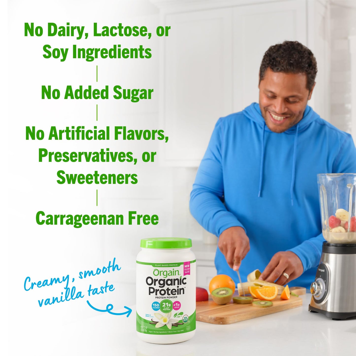 Orgain Vegan Protein – Vanilla Bean, 21g Protein, 6g Fiber, No Sugar